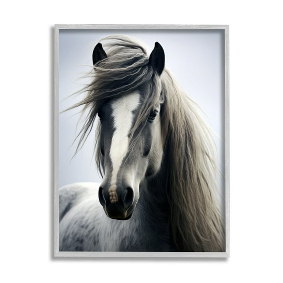 Stupell Industries Windblown Horse Mane Animals & Insects Photography Gray Framed Art Print Wall Art, 16 x 20