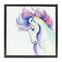 Stupell Industries Windblown Mane Unicorn Fantasy & Sci-Fi Painting Black Floater Framed Canvas Art Print Wall Art, 18 x 18