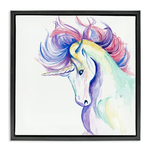 Stupell Industries Windblown Mane Unicorn Fantasy & Sci-Fi Painting Black Floater Framed Canvas Art Print Wall Art, 18 x 18