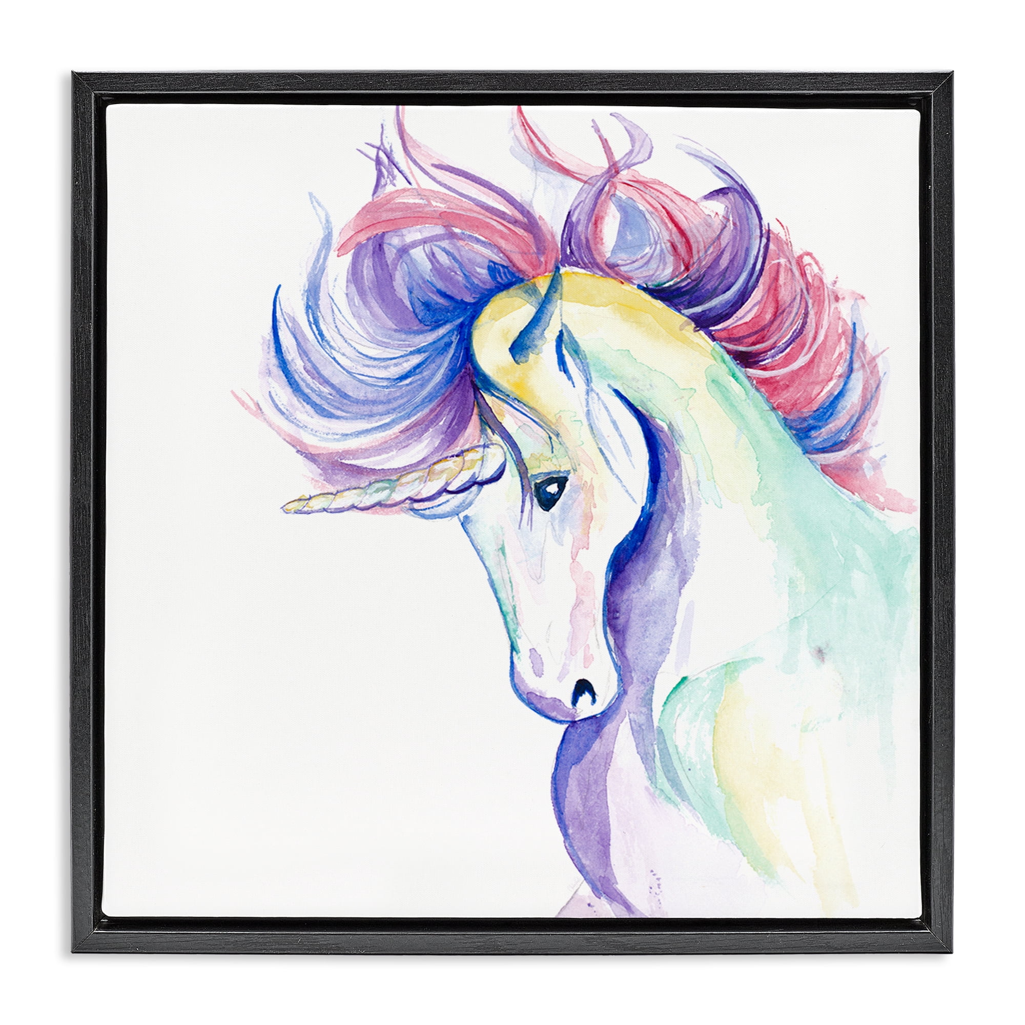 Stupell Industries Windblown Mane Unicorn Fantasy & Sci-Fi Painting Black Floater Framed Canvas Art Print Wall Art, 25 x 25