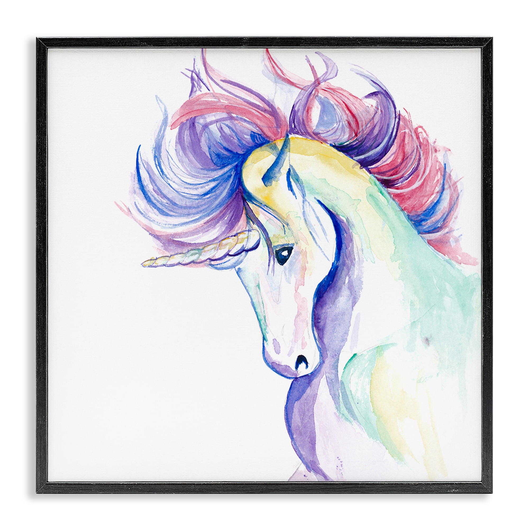Stupell Industries Windblown Mane Unicorn Fantasy & Sci-Fi Painting Black Framed Art Print Wall Art, 24 x 24