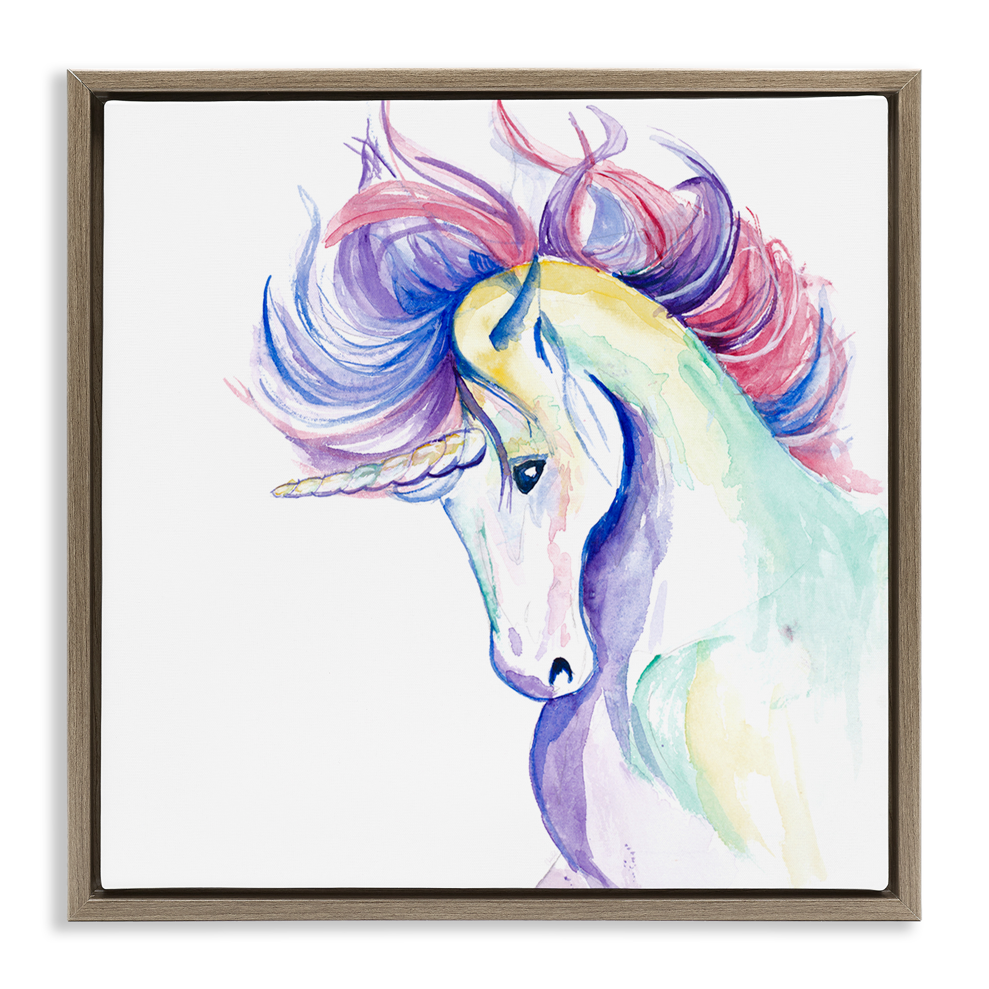 Stupell Industries Windblown Mane Unicorn Fantasy & Sci-Fi Painting Brown Floater Framed Canvas Art Print Wall Art, 25 x 25
