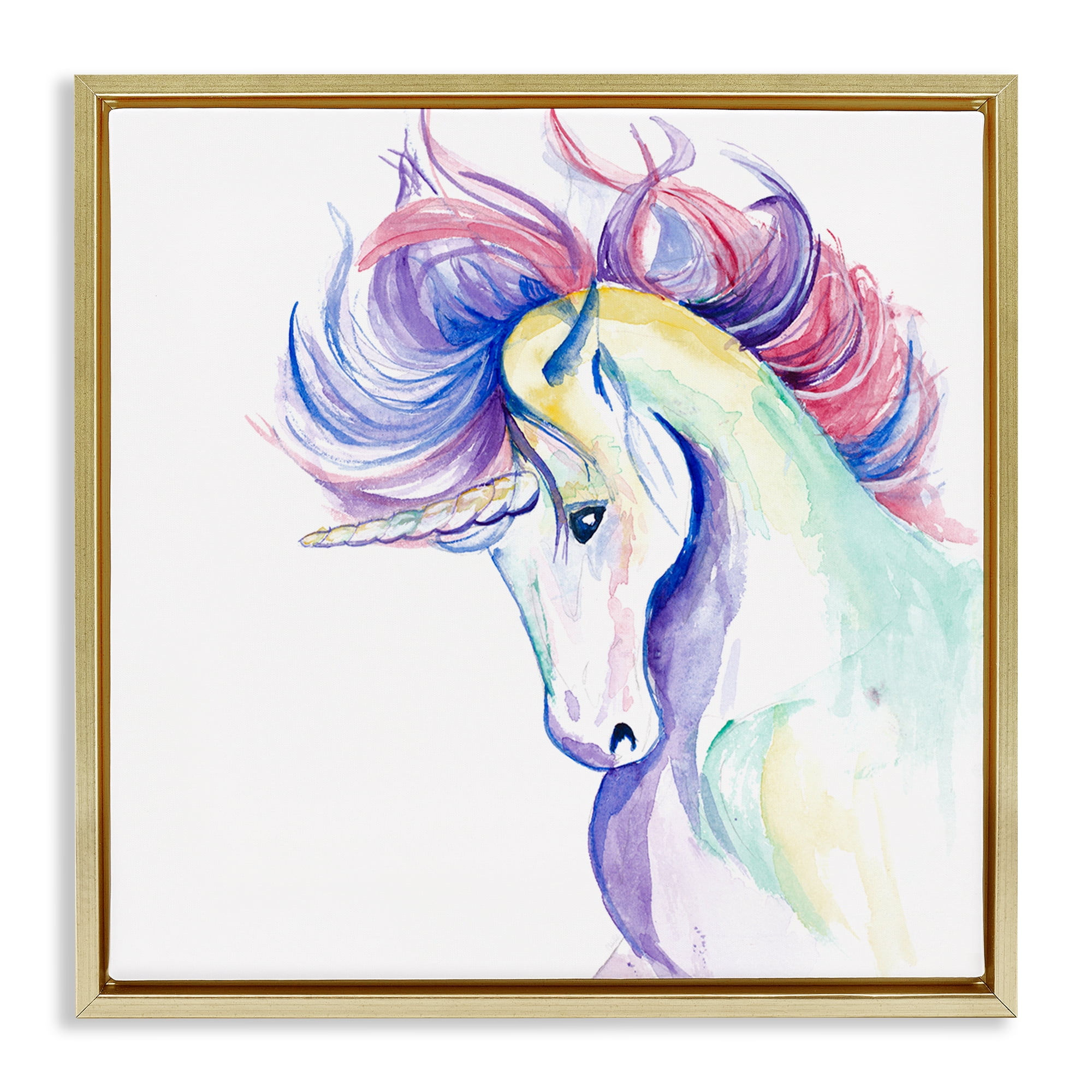 Stupell Industries Windblown Mane Unicorn Fantasy & Sci-Fi Painting Gold Floater Framed Canvas Art Print Wall Art, 25 x 25