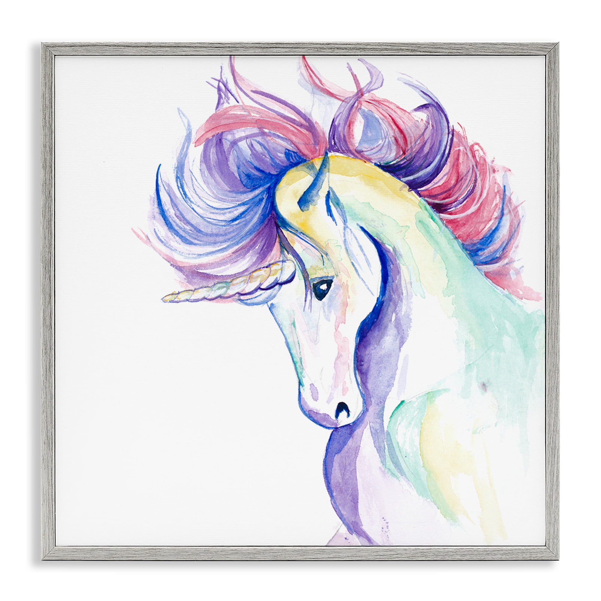 Stupell Industries Windblown Mane Unicorn Fantasy & Sci-Fi Painting Gray Framed Art Print Wall Art, 12 x 12