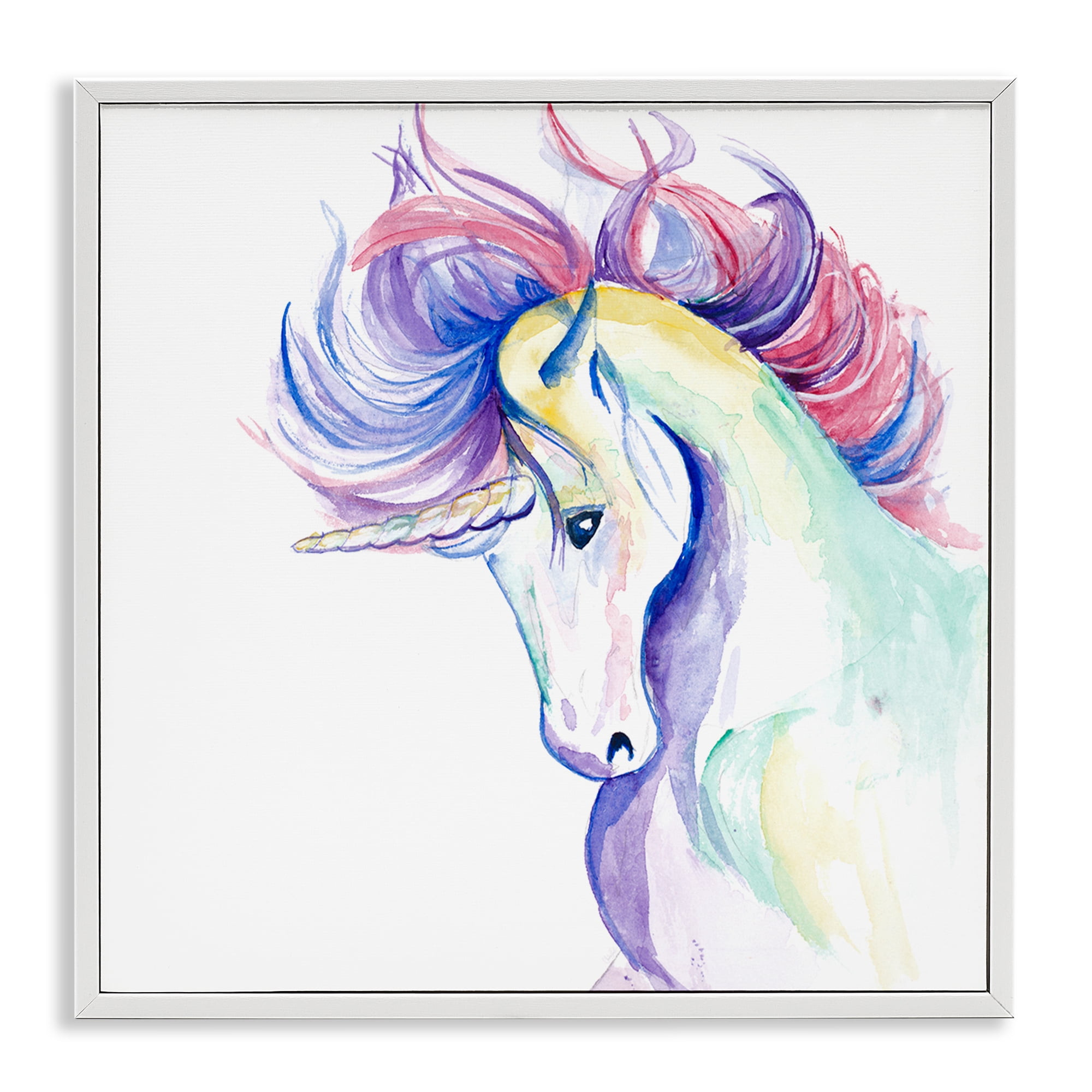Stupell Industries Windblown Mane Unicorn Fantasy & Sci-Fi Painting White Framed Art Print Wall Art, 24 x 24