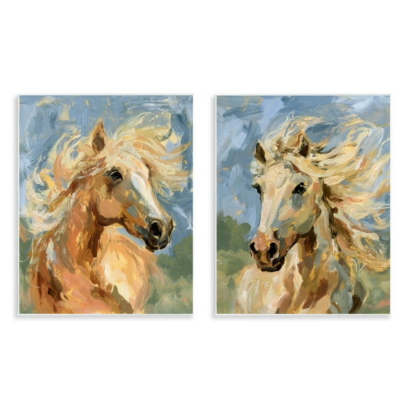 Stupell Industries Windblown Manes Horses Animals Painting Unframed Art Print Wall Art, 11 x 14, Set of 2