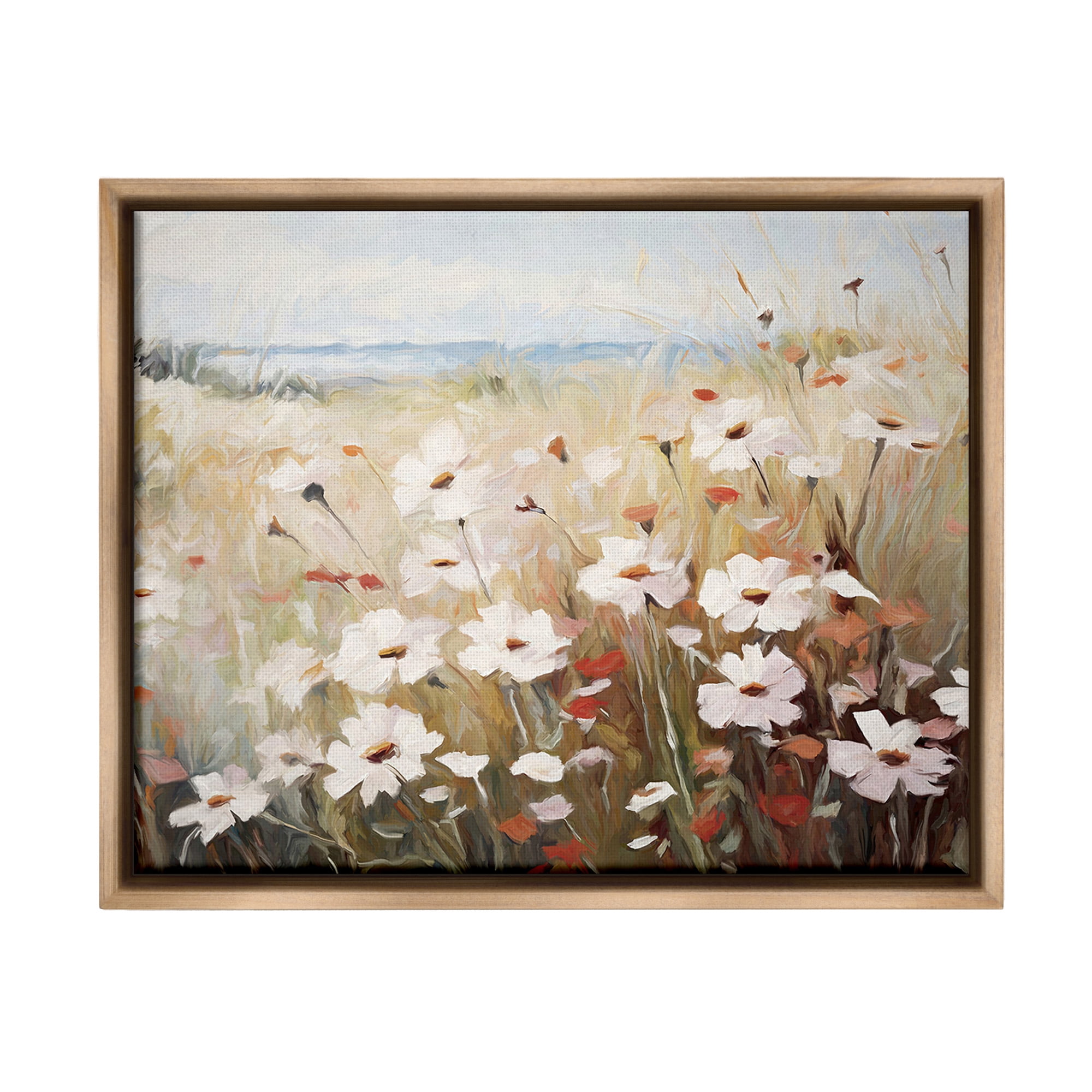 Stupell Industries Windblown Meadow Flowers Botanical & Floral Painting Brown Floater Framed Canvas Art Print Wall Art, 31 x 25