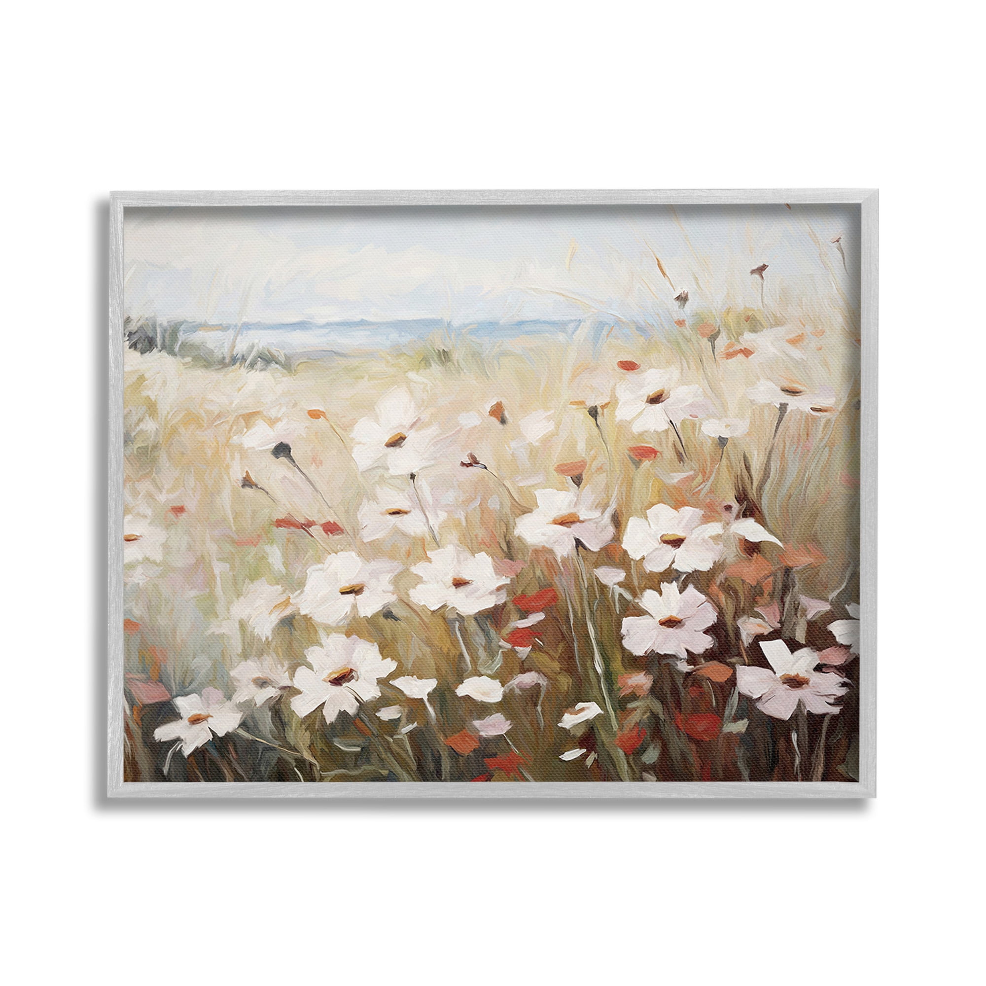 Stupell Industries Windblown Meadow Flowers Botanical & Floral Painting Gray Framed Art Print Wall Art, 20 x 16