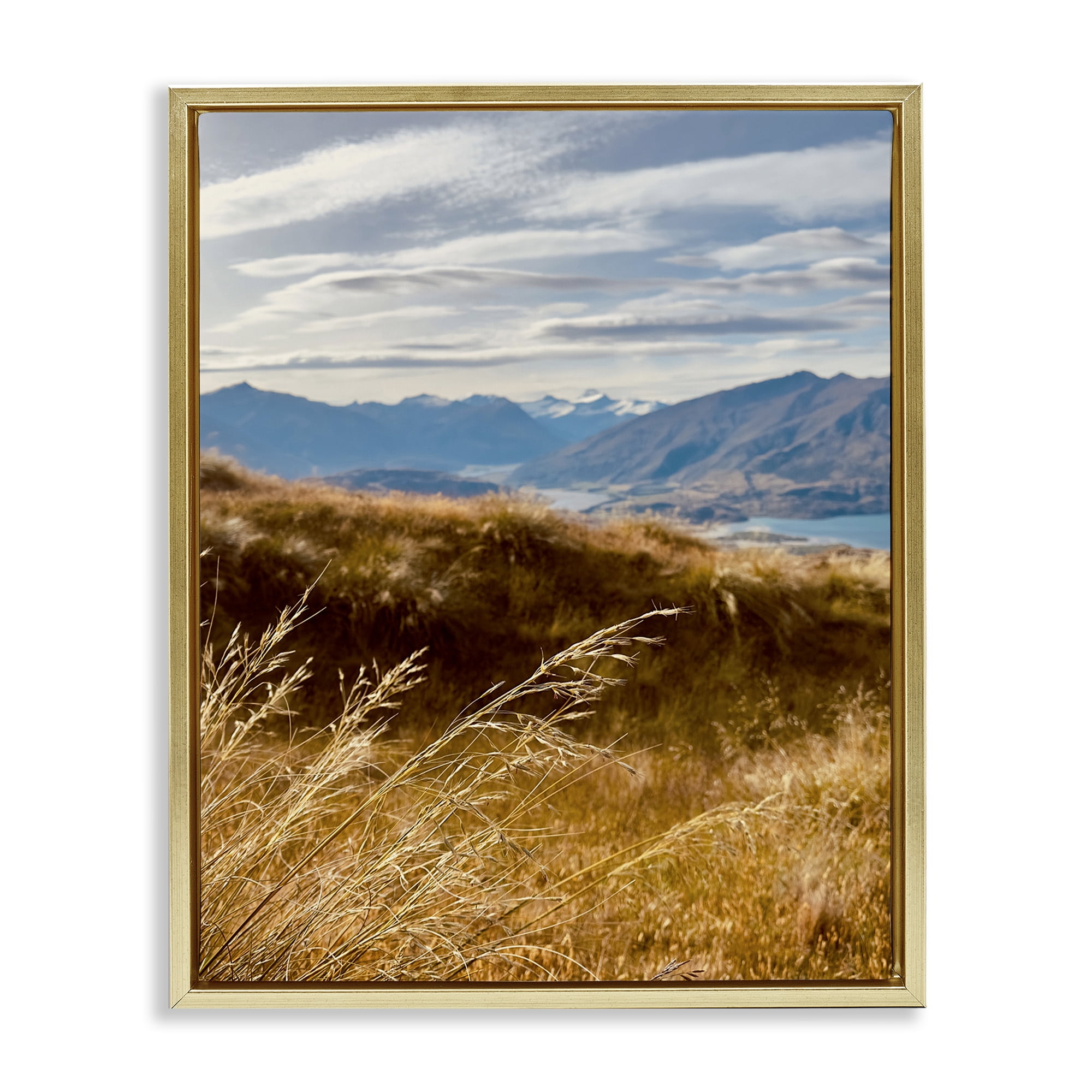 Stupell Industries Windblown Mountain Region Landscape Photography Gold Floater Framed Art Print Wall Art, 17 x 21
