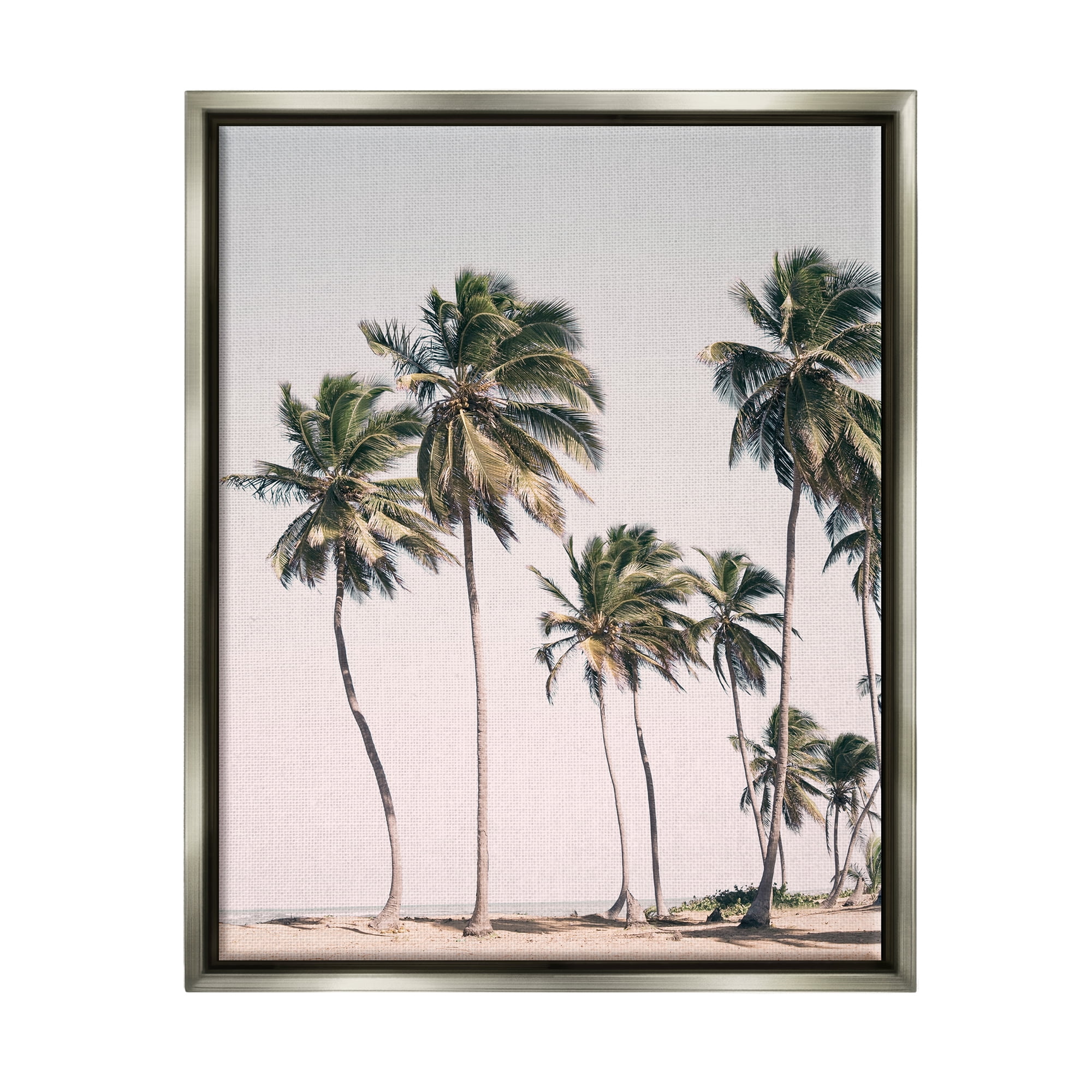 Stupell Industries Windblown Palm Trees Nature Photography Gray Floater Framed Art Print Wall Art, 17 x 21