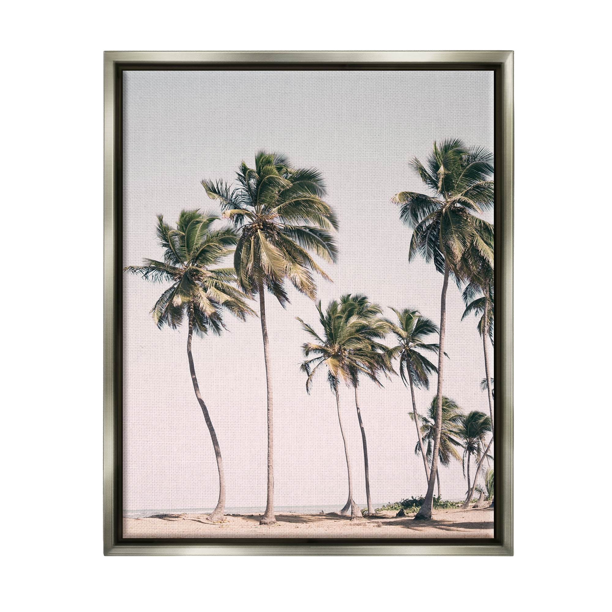 Stupell Industries Windblown Palm Trees Nature Photography Gray Floater Framed Art Print Wall Art, 25 x 31