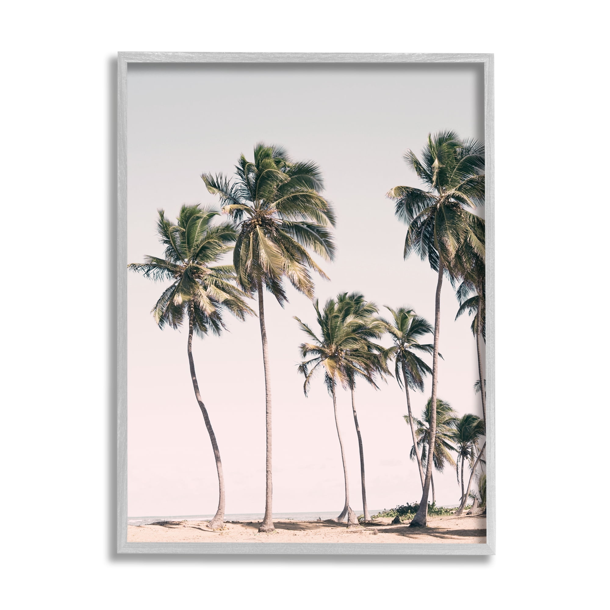 Stupell Industries Windblown Palm Trees Nature Photography Gray Framed Art Print Wall Art, 24 x 30