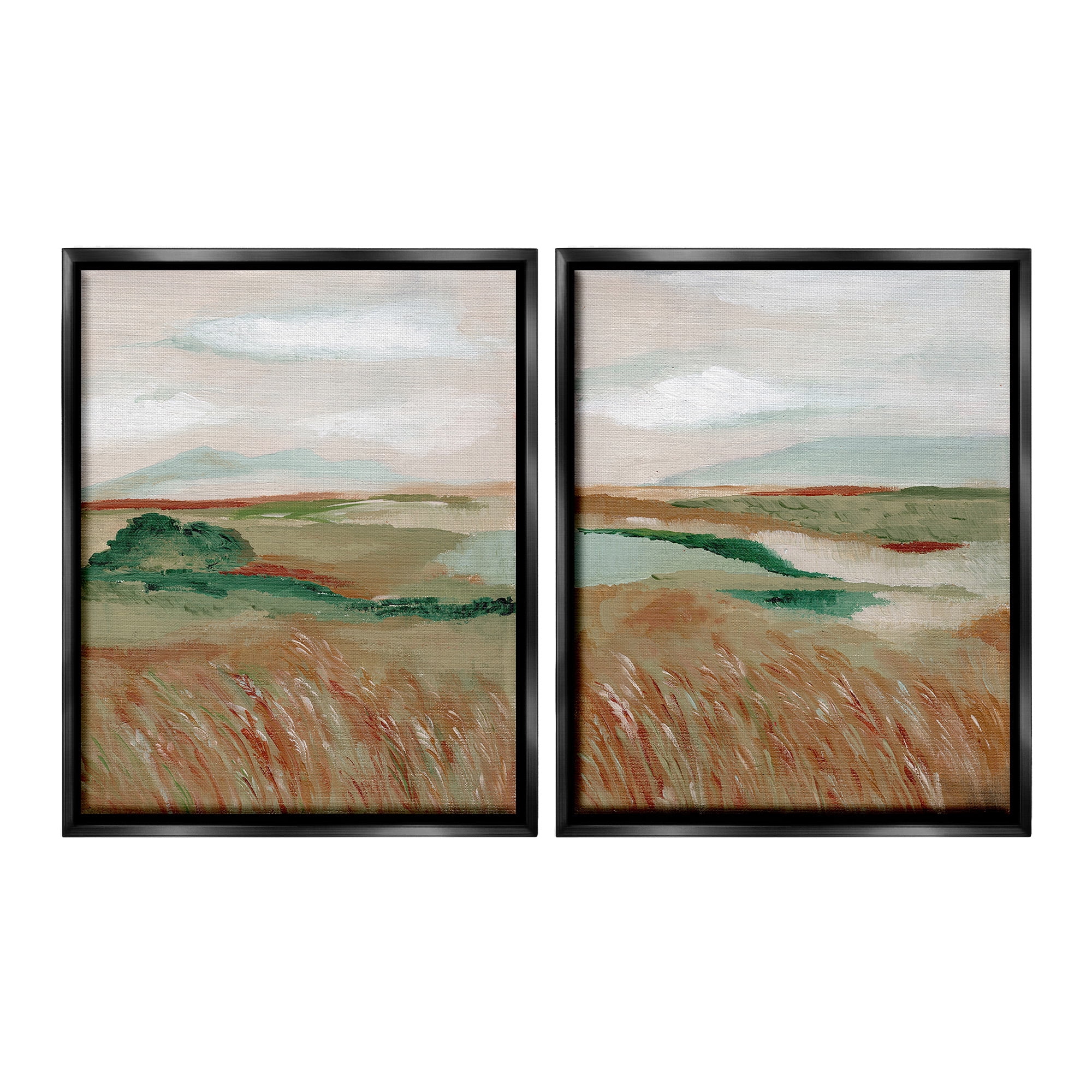 Stupell Industries Windblown Reeds Landscape Landscape Painting Black Floater Framed Canvas Art Print Wall Art, 17 x 21, Set of 2
