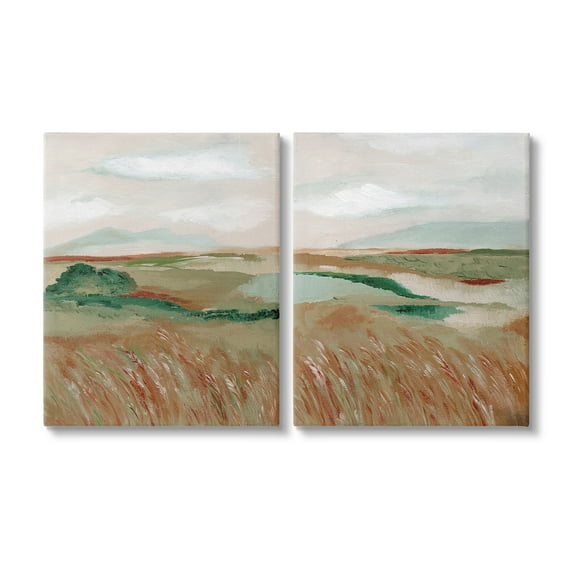 Stupell Industries Windblown Reeds Landscape Landscape Painting Gallery Wrapped Canvas Art Print Wall Art, 16 x 20, Set of 2
