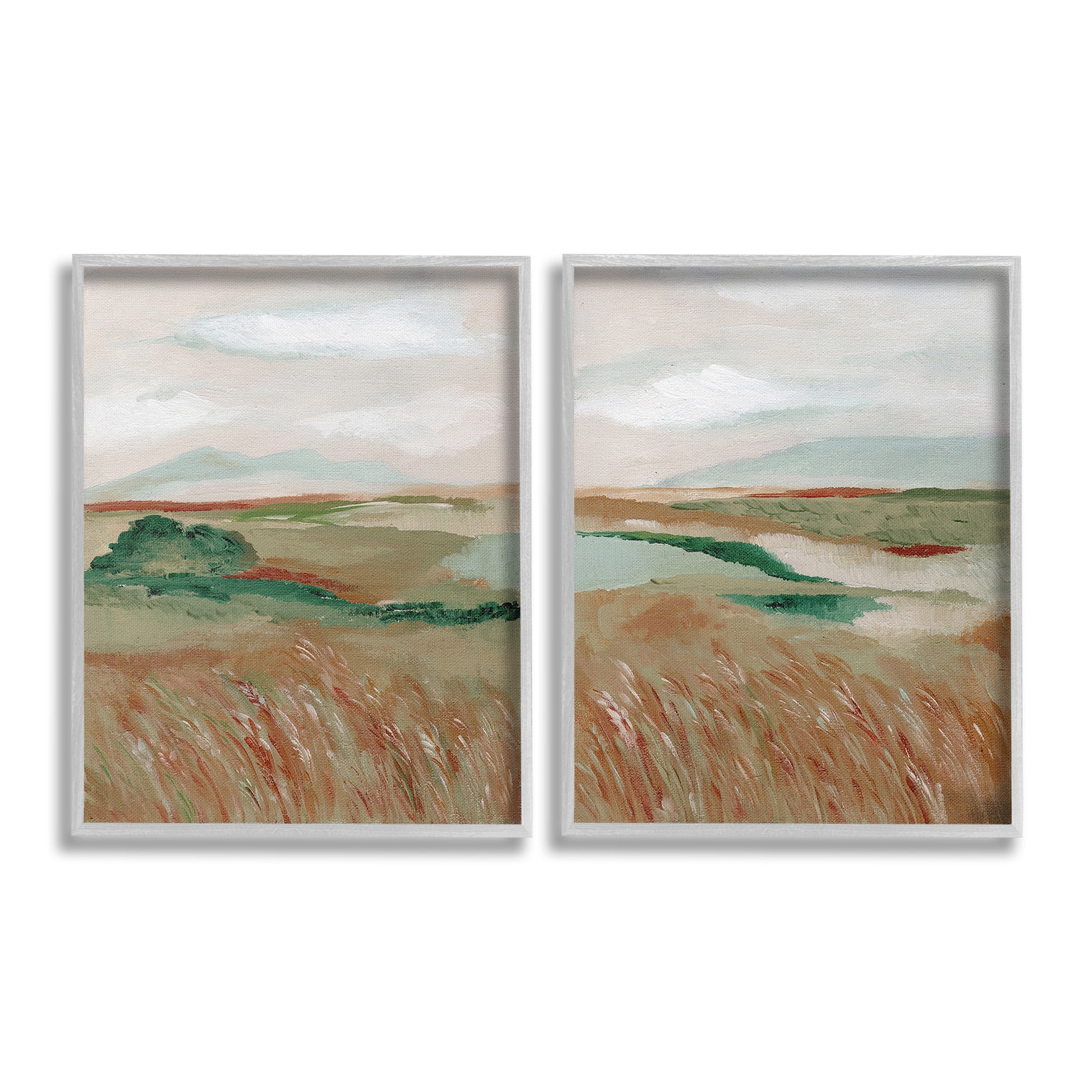 Stupell Industries Windblown Reeds Landscape Landscape Painting Gray Framed Art Print Wall Art, 11 x 14, Set of 2