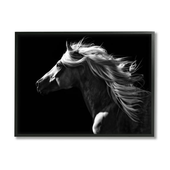 Stupell Industries Windblown Stallion Mane Animals & Insects Photography Black Framed Art Print Wall Art, 14 x 11