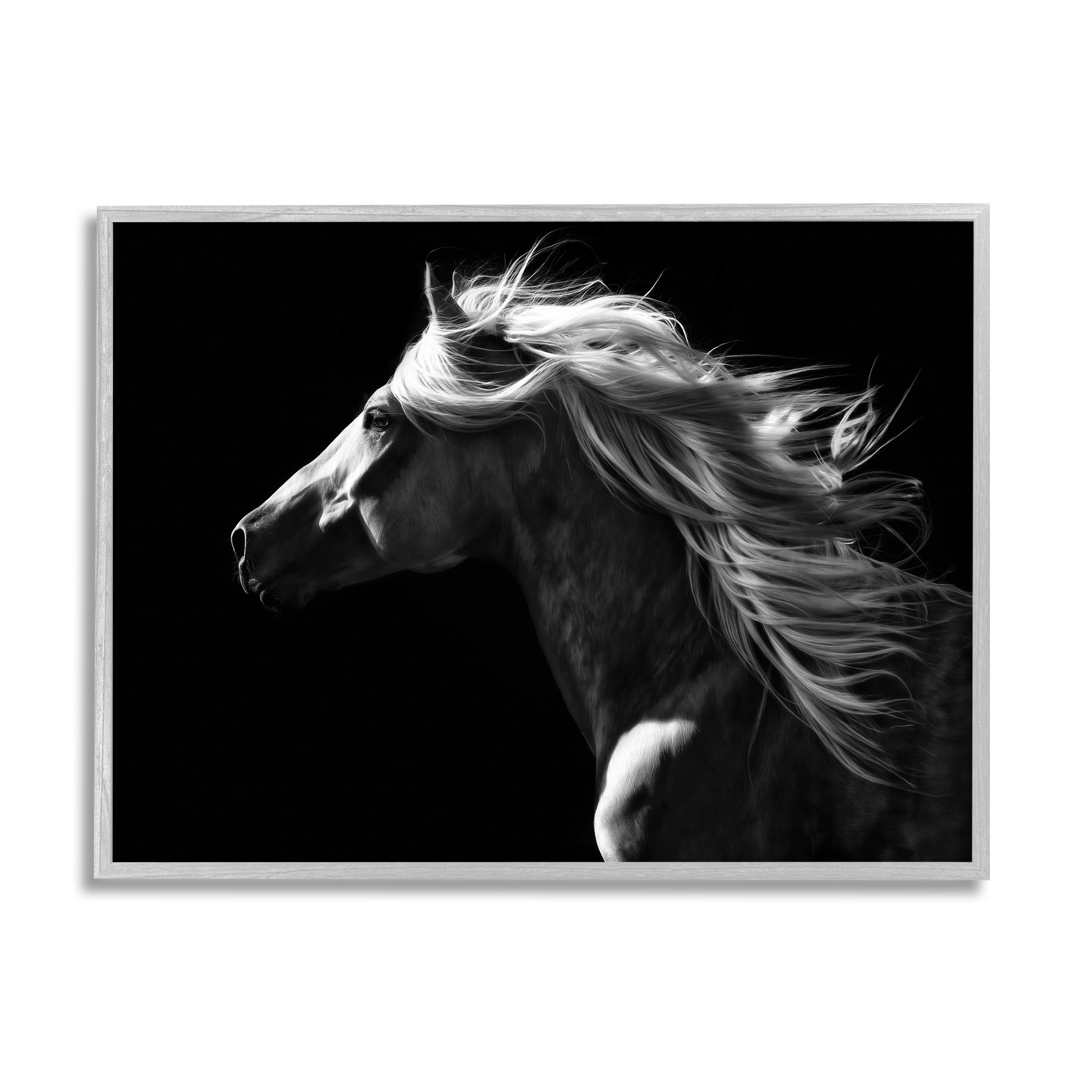 Stupell Industries Windblown Stallion Mane Animals & Insects Photography Gray Framed Art Print Wall Art, 30 x 24