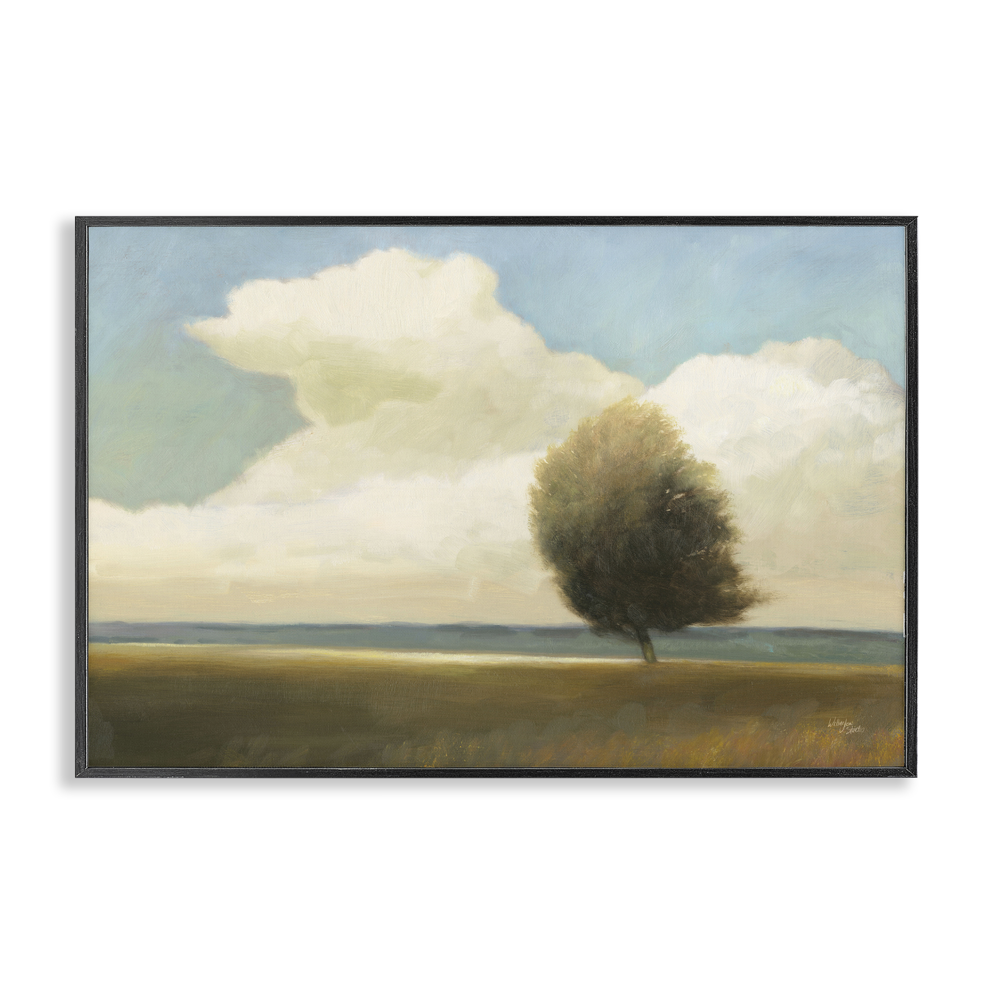 Stupell Industries Windblown Tree Landscape Landscape & Nature Painting Black Framed Art Print Wall Art, 30 x 20