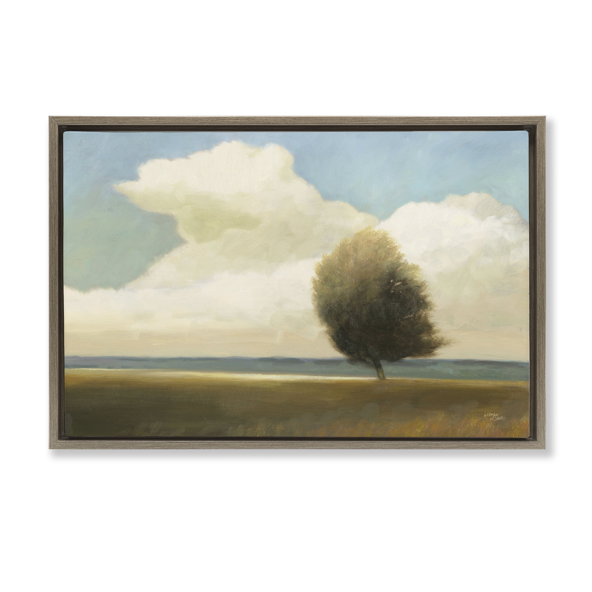 Stupell Industries Windblown Tree Landscape Landscape & Nature Painting Brown Floater Framed Canvas Art Print Wall Art, 31 x 21