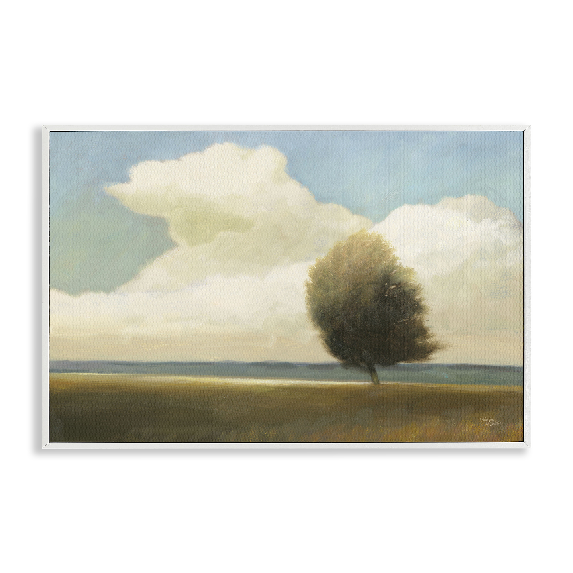 Stupell Industries Windblown Tree Landscape Landscape & Nature Painting White Framed Art Print Wall Art, 30 x 20