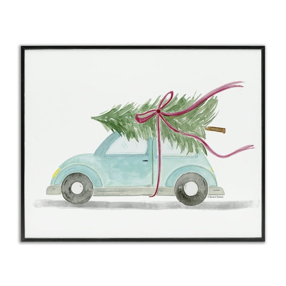 Stupell Industries Windblown Tree on Car Holiday Painting Black Framed Art Prints Wall Art, 14 x 11