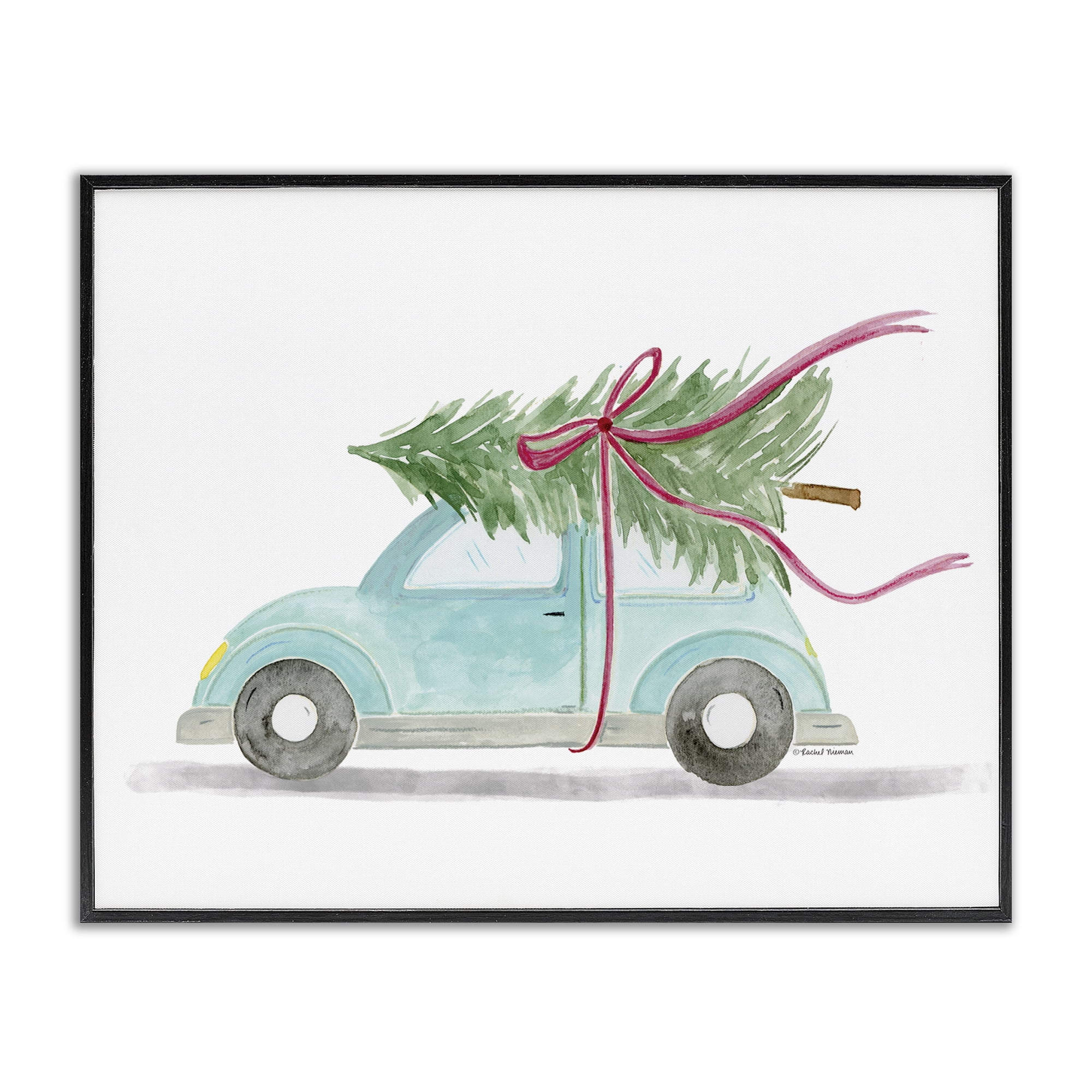 Stupell Industries Windblown Tree on Car Holiday Painting Black Framed Art Prints Wall Art, 30 x 24