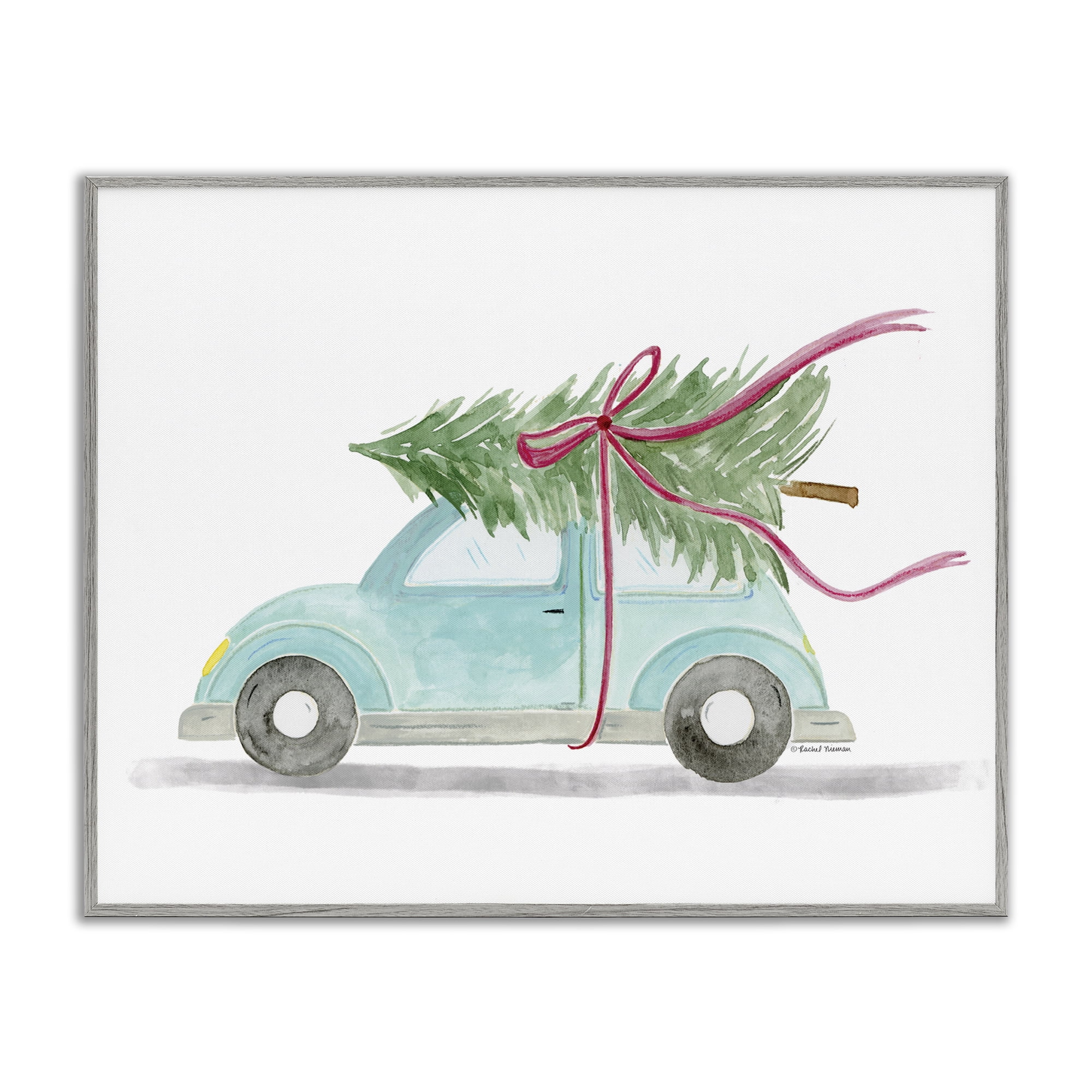 Stupell Industries Windblown Tree on Car Holiday Painting Gray Framed Art Prints Wall Art, 20 x 16