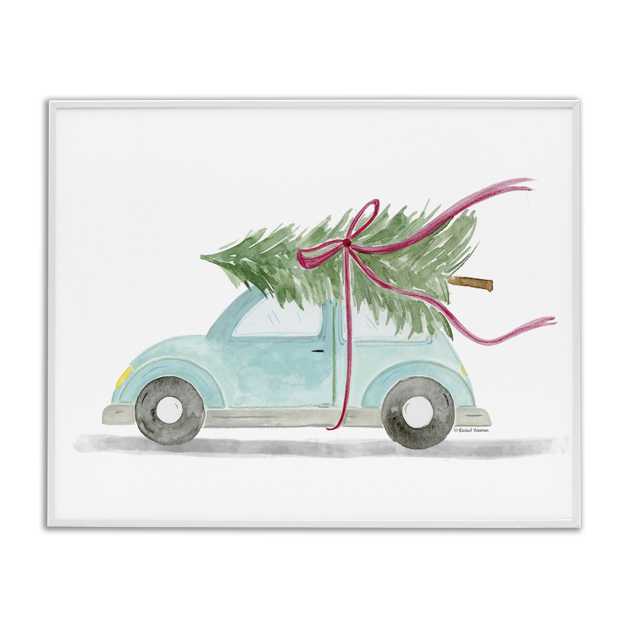 Stupell Industries Windblown Tree on Car Holiday Painting White Framed Art Prints Wall Art, 20 x 16