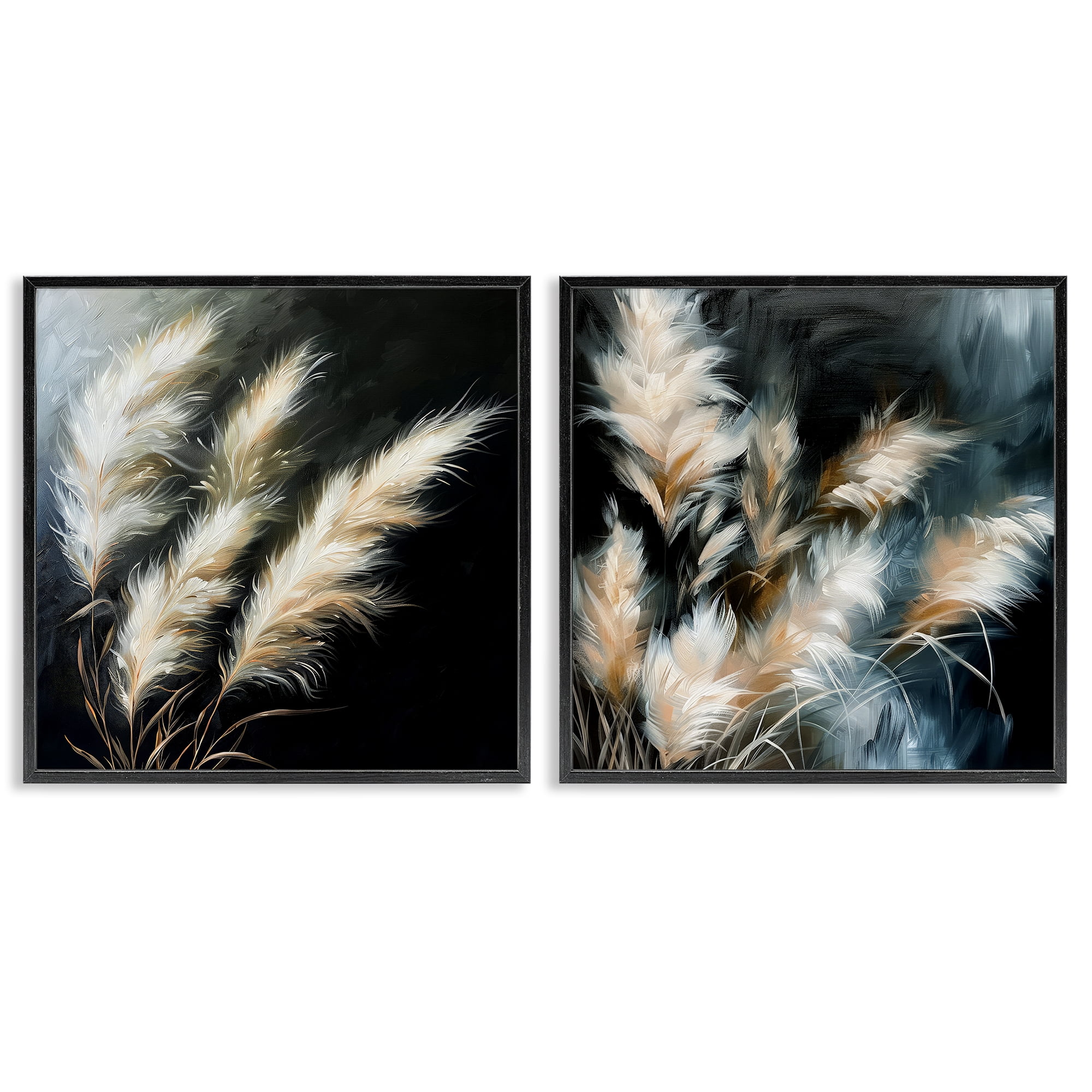 Stupell Industries Windblown Wheat Sprigs Plants & Flowers Painting Black Framed Art Print Wall Art, 12 x 12, Set of 2