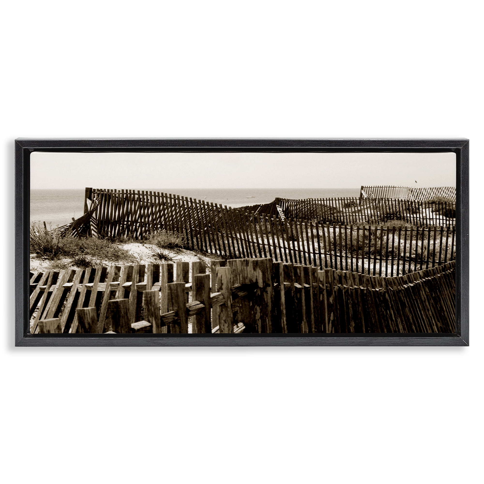 Stupell Industries Winding Beach Fence Landscape & Nature Photography Black Floater Framed Canvas Art Print Wall Art, 31 x 14