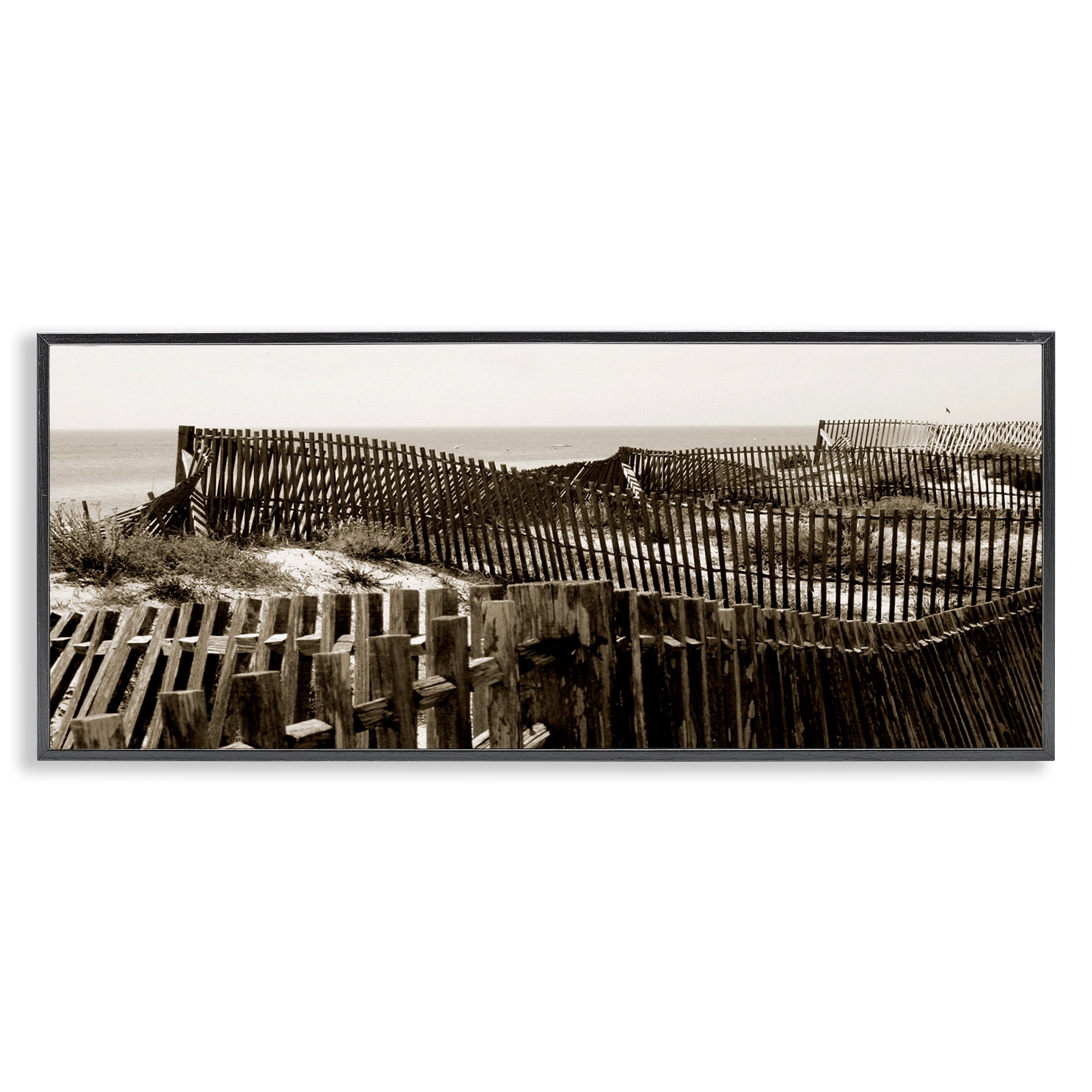 Stupell Industries Winding Beach Fence Landscape & Nature Photography Black Framed Art Print Wall Art, 24 x 10