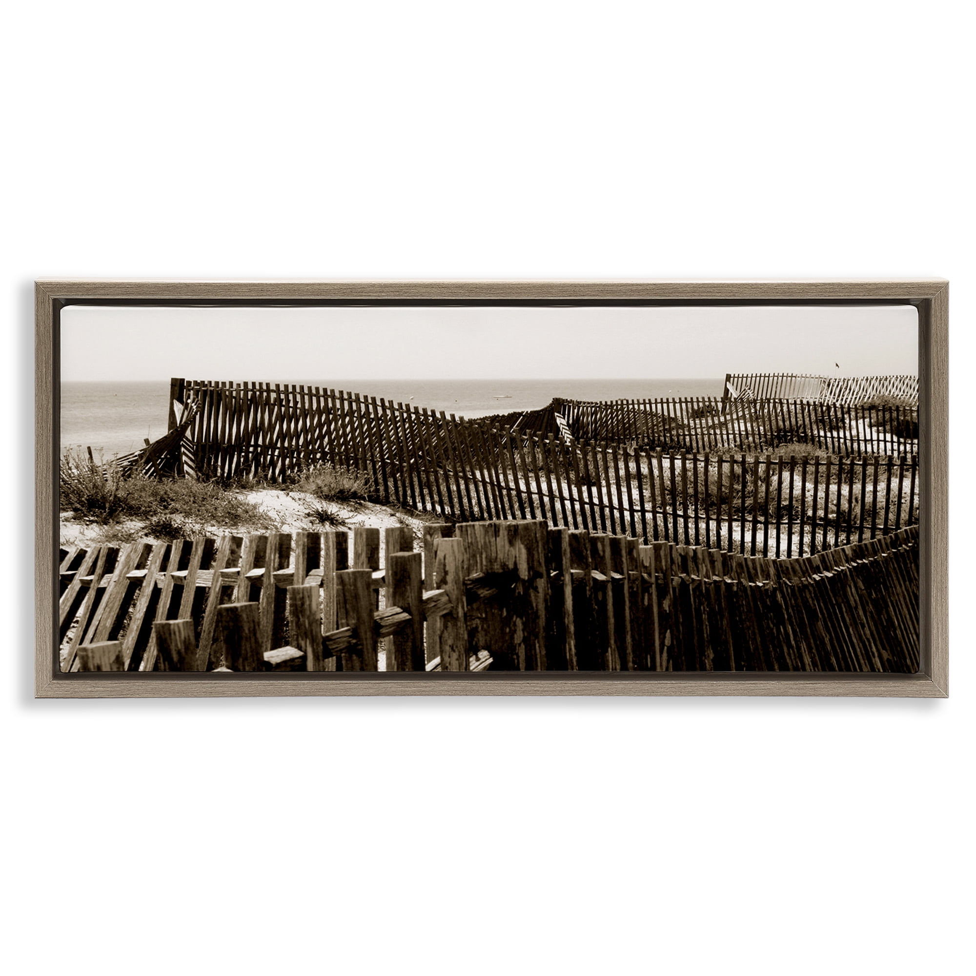 Stupell Industries Winding Beach Fence Landscape & Nature Photography Brown Floater Framed Canvas Art Print Wall Art, 31 x 14