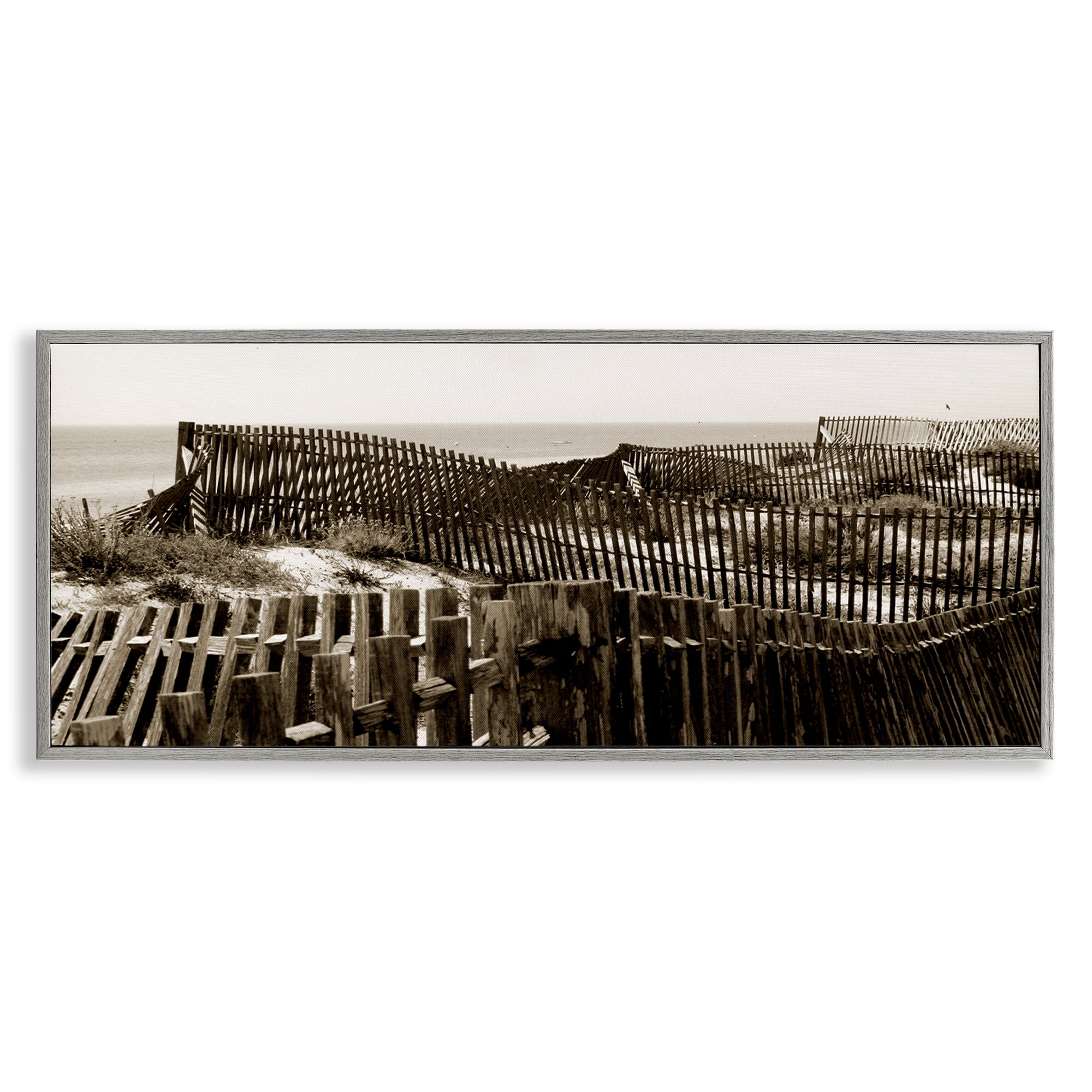 Stupell Industries Winding Beach Fence Landscape & Nature Photography Gray Framed Art Print Wall Art, 30 x 13
