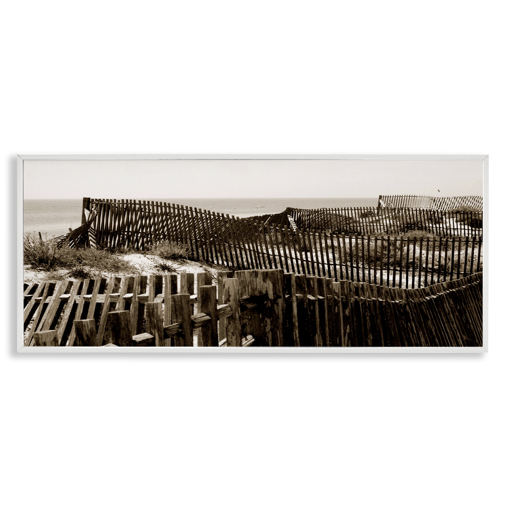 Stupell Industries Winding Beach Fence Landscape & Nature Photography White Framed Art Print Wall Art, 24 x 10