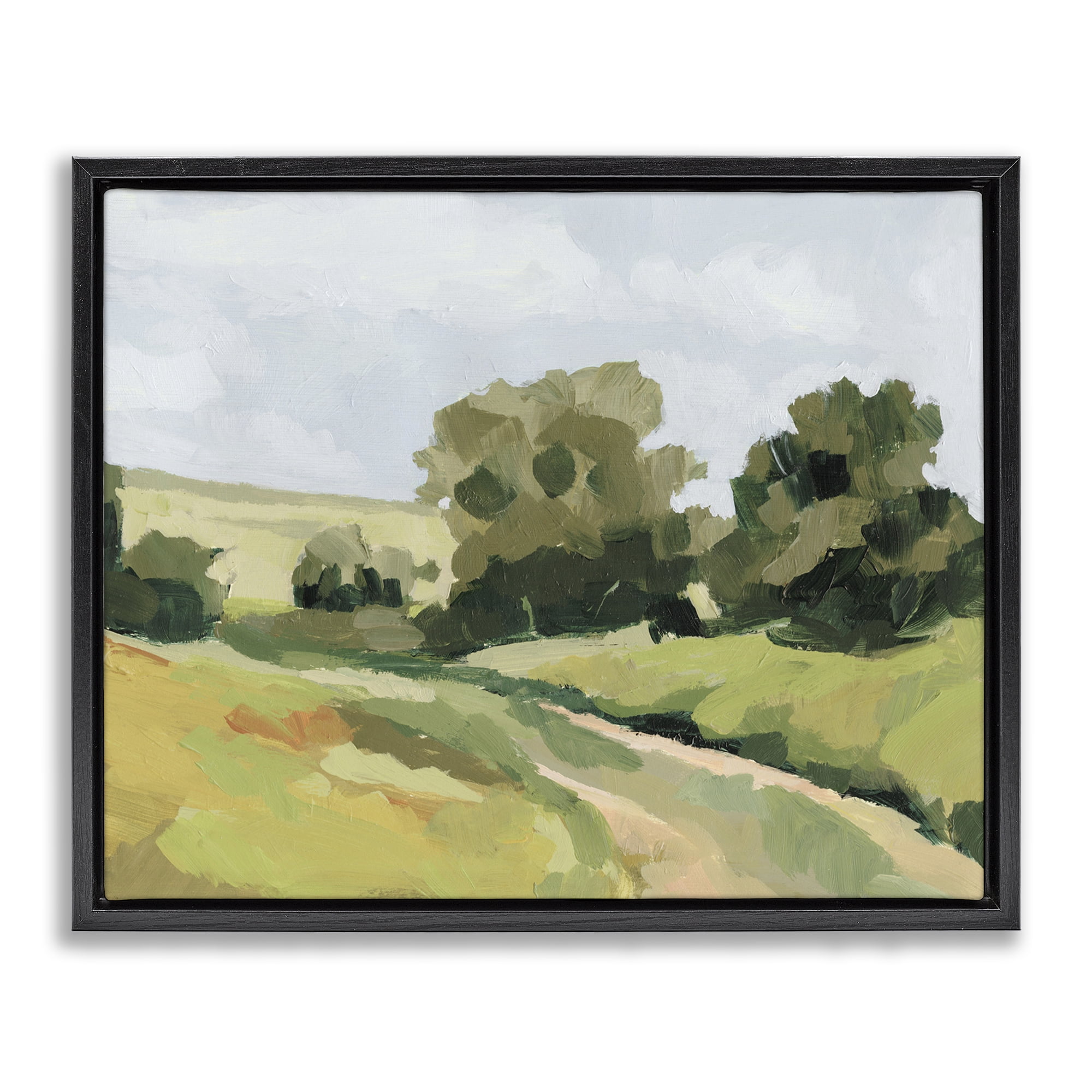 Stupell Industries Winding Path Impression Landscape Painting Black Floater Framed Art Print Wall Art, 21 x 17