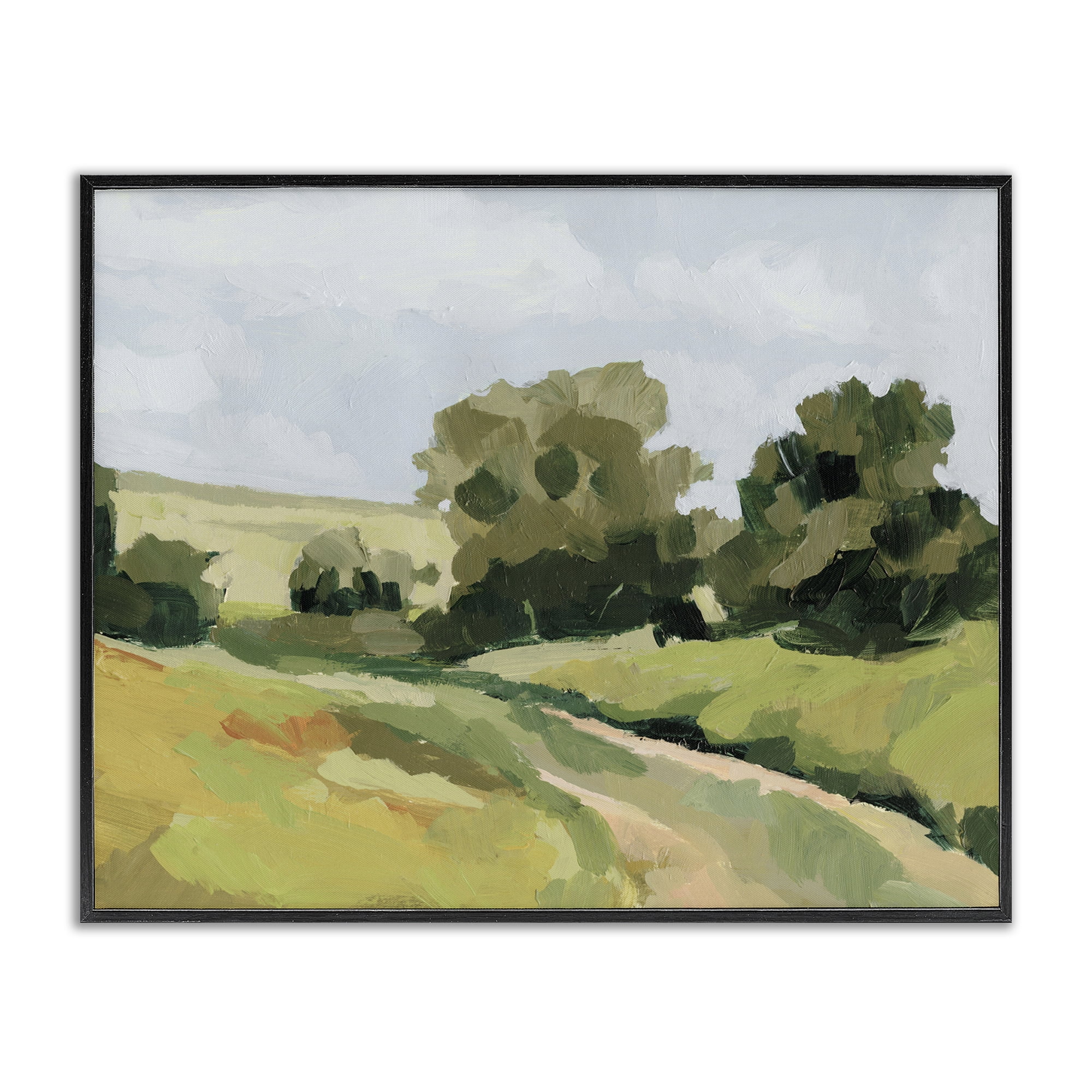 Stupell Industries Winding Path Impression Landscape Painting Black Framed Art Print Wall Art, 14 x 11