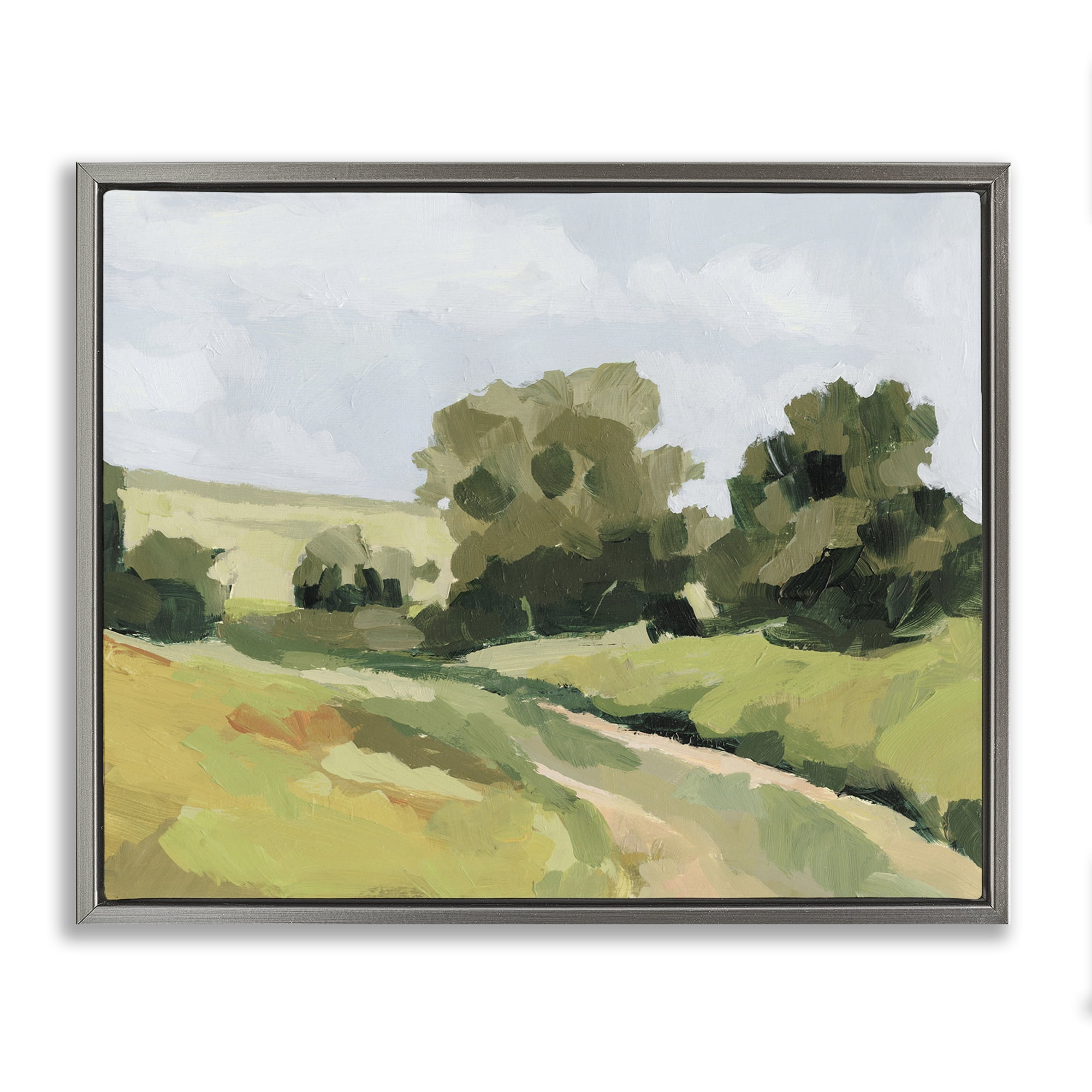 Stupell Industries Winding Path Impression Landscape Painting Gray Floater Framed Art Print Wall Art, 21 x 17