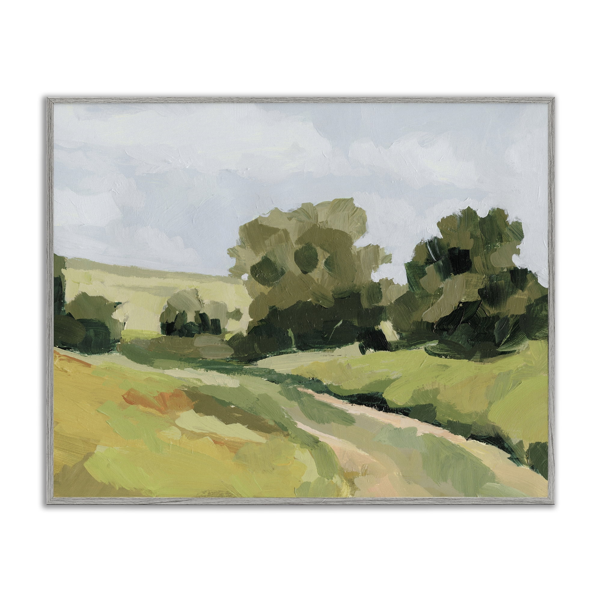 Stupell Industries Winding Path Impression Landscape Painting Gray Framed Art Print Wall Art, 14 x 11