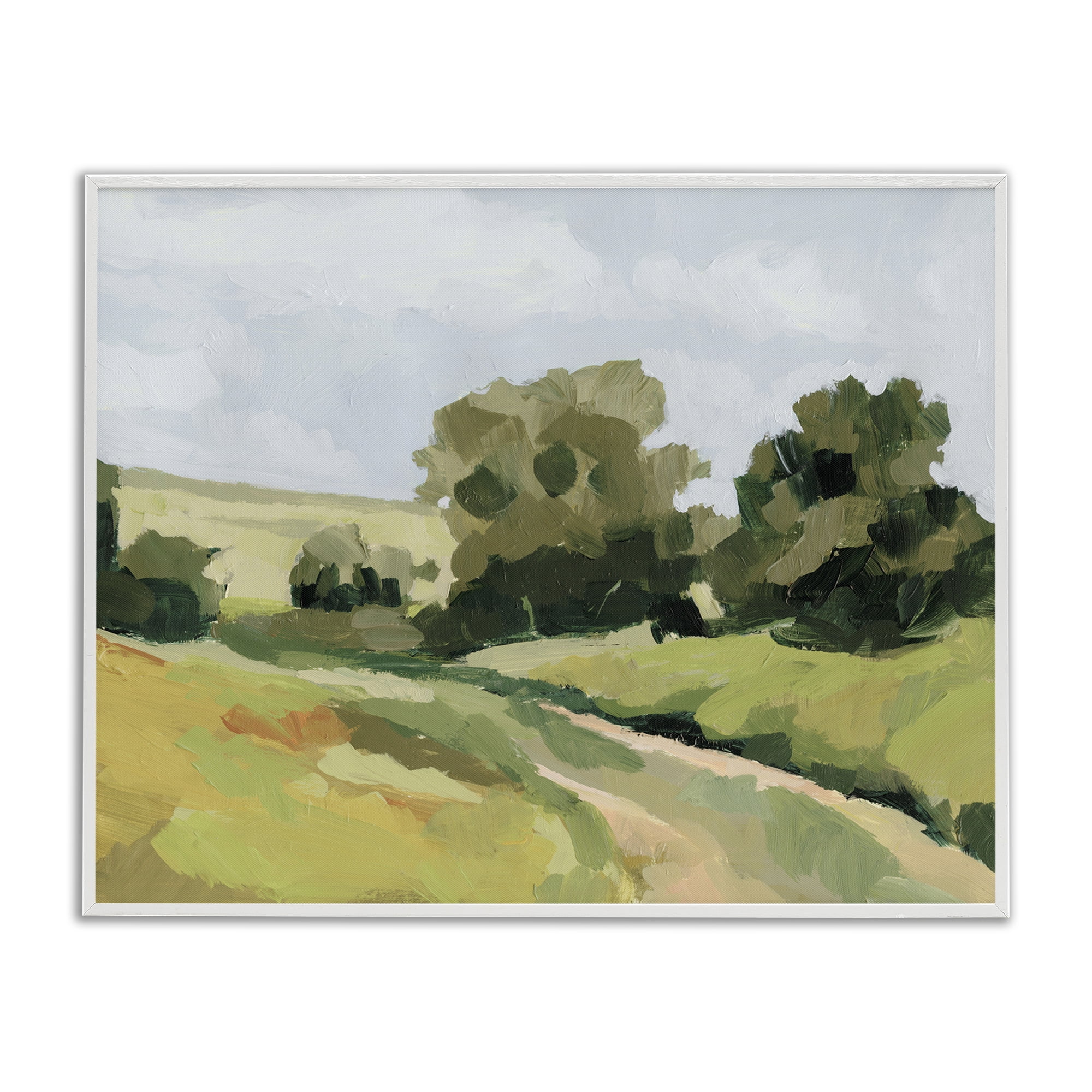 Stupell Industries Winding Path Impression Landscape Painting White Framed Art Print Wall Art, 20 x 16