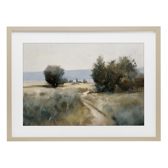 Stupell Industries Winding Path to Distant Barn Birch Framed Print Under Glass design by Nina Blue, 17 x 23