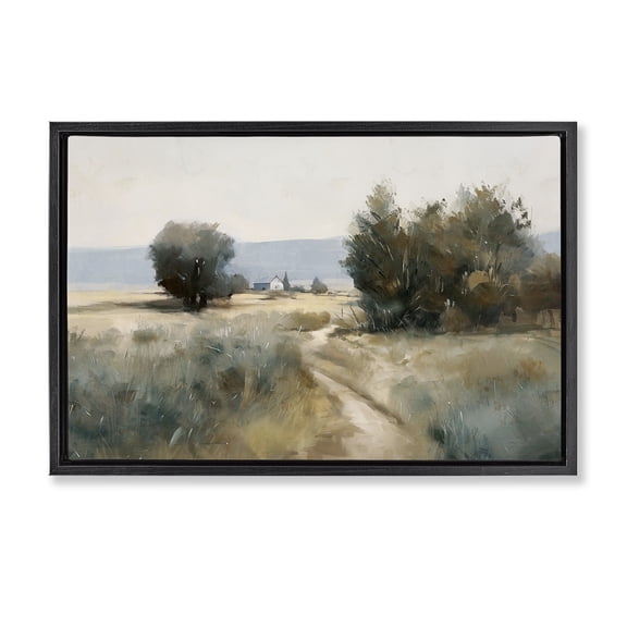 Stupell Industries Winding Path to Distant Barn Black Framed Floater Canvas Wall Art design by Nina Blue, 17 x 25
