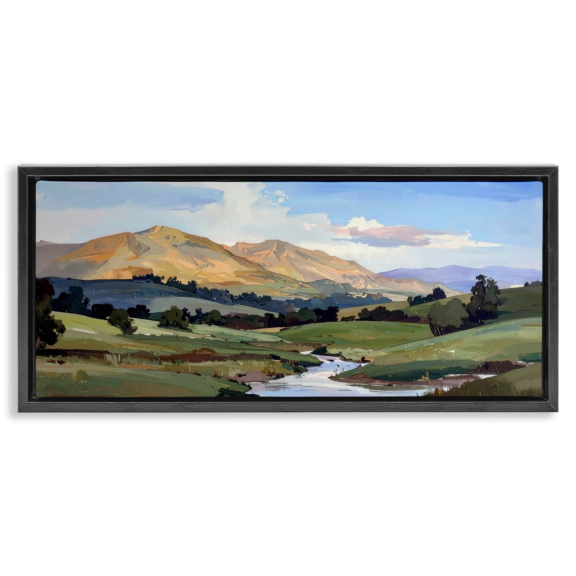 Stupell Industries Winding River Across Valley Black Framed Floater Canvas Wall Art, design by Alonza Saunders