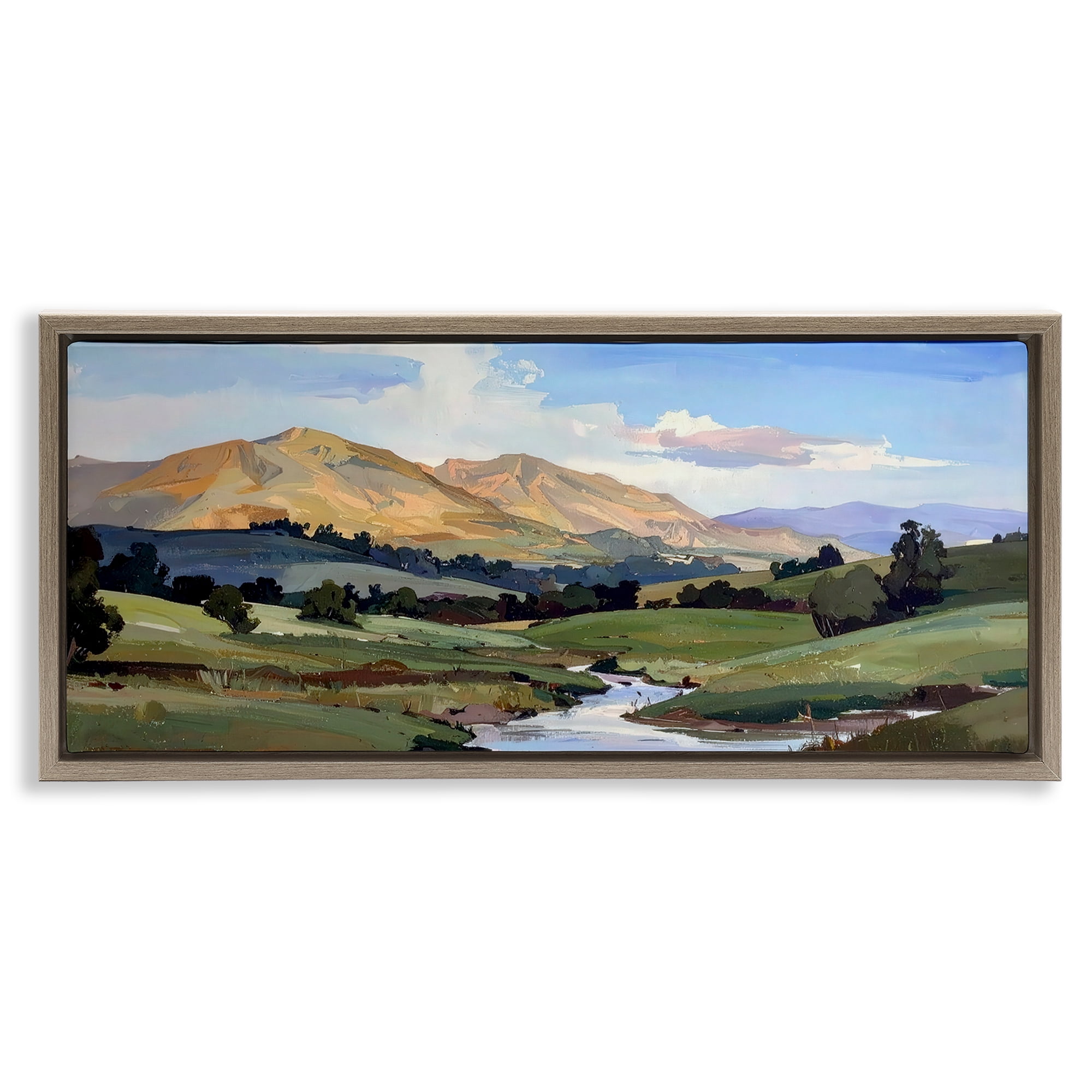 Stupell Industries Winding River Across Valley Brown Framed Floater Canvas Wall Art, design by Alonza Saunders