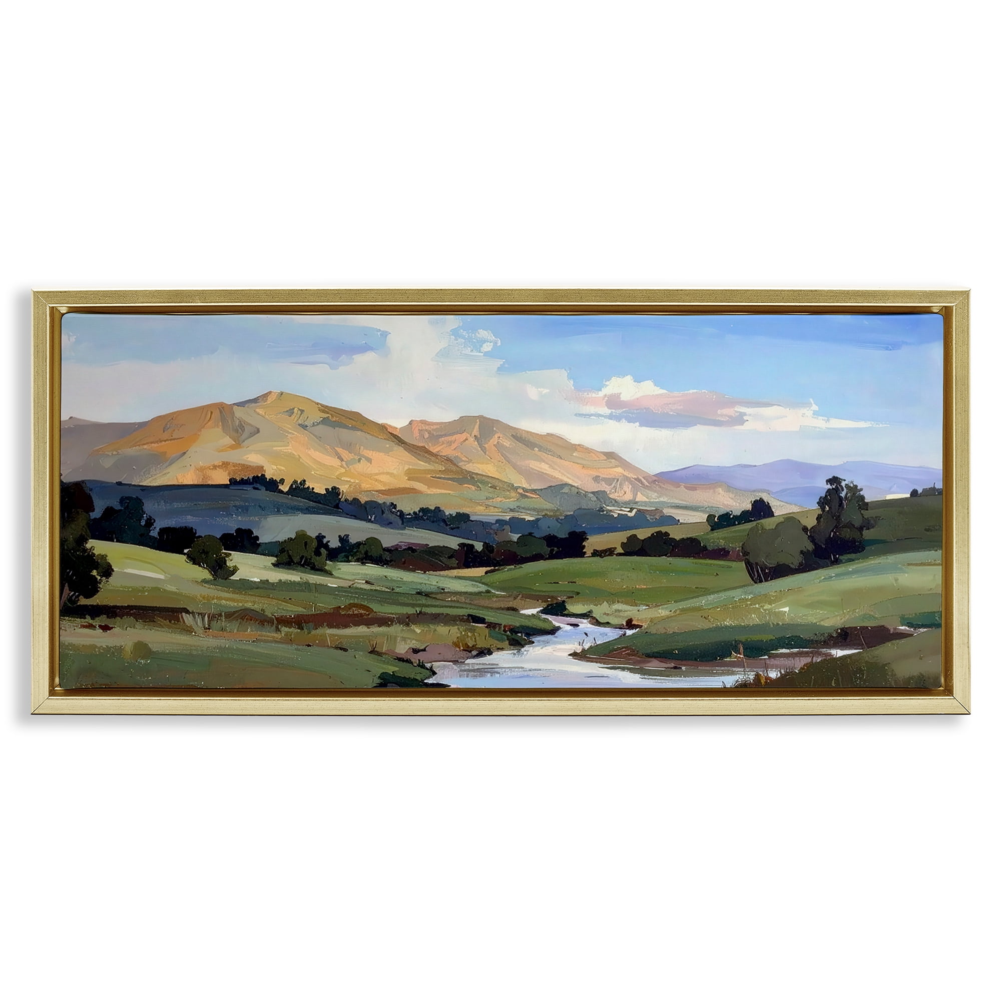 Stupell Industries Winding River Across Valley Gold Framed Floater Canvas Wall Art, design by Alonza Saunders