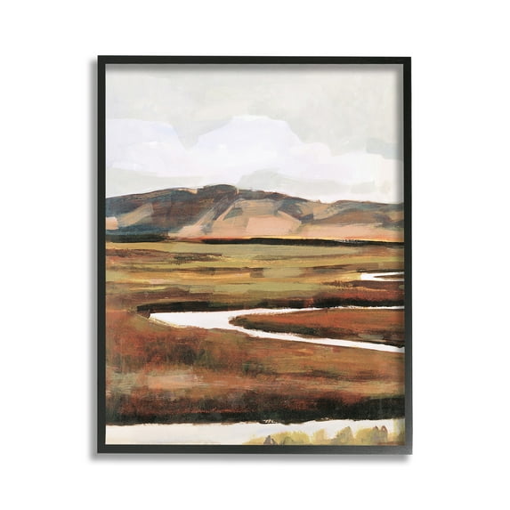 Stupell Industries Winding River Landscape Landscape Painting Black Framed Art Print Wall Art, 11 x 14