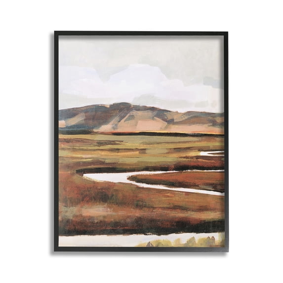Stupell Industries Winding River Landscape Landscape Painting Black Framed Art Print Wall Art, 24 x 30
