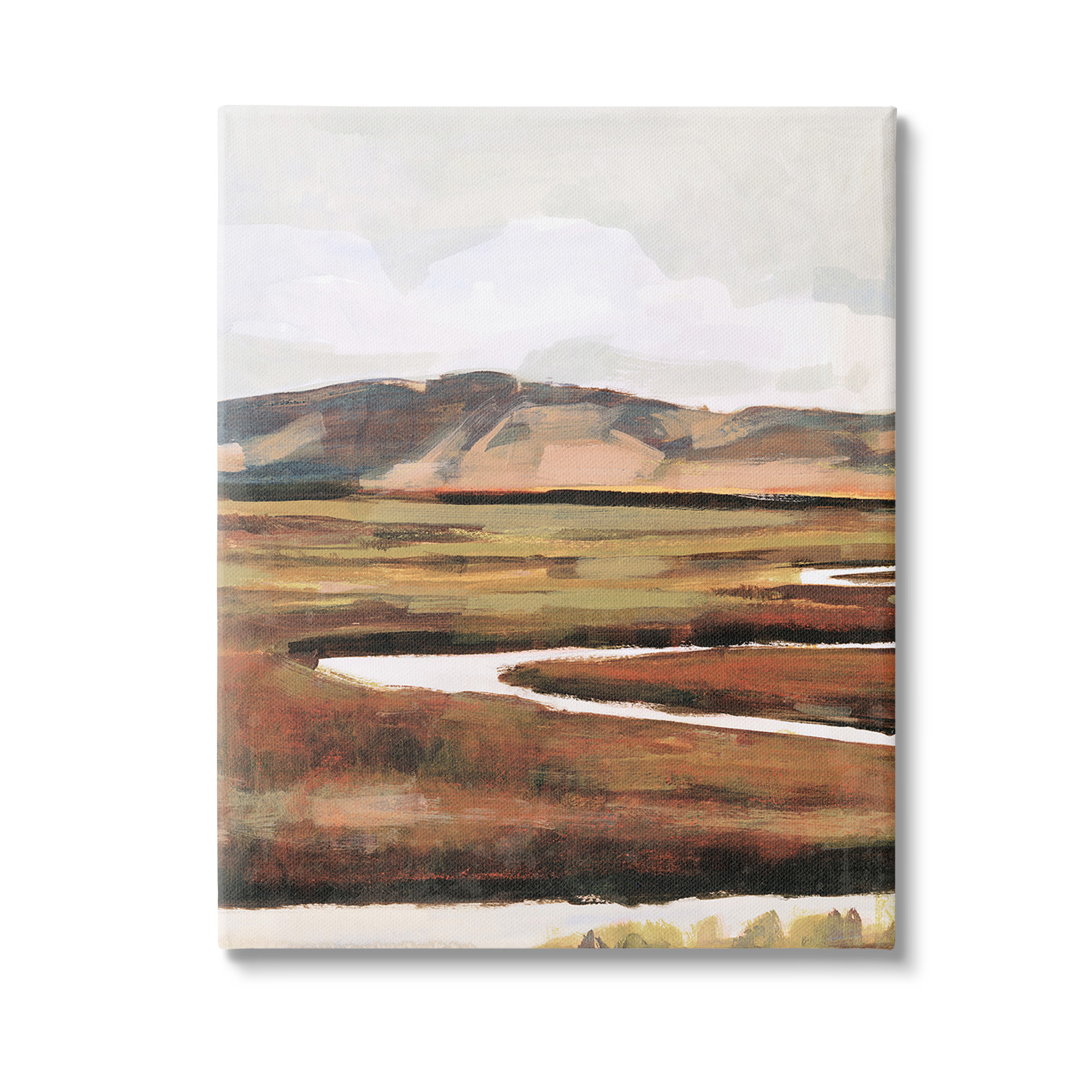 Stupell Industries Winding River Landscape Landscape Painting Gallery Wrapped Canvas Art Print Wall Art, 36 x 48