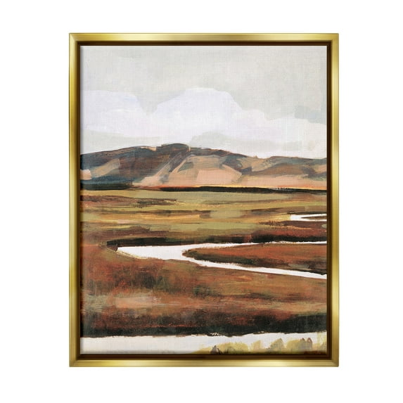 Stupell Industries Winding River Landscape Landscape Painting Gold Floater Framed Canvas Art Print Wall Art, 17 x 21