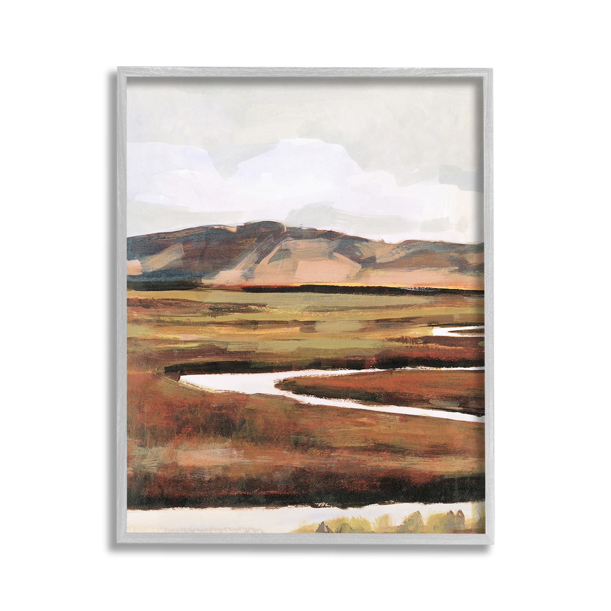 Stupell Industries Winding River Landscape Landscape Painting Gray Framed Art Print Wall Art, 11 x 14