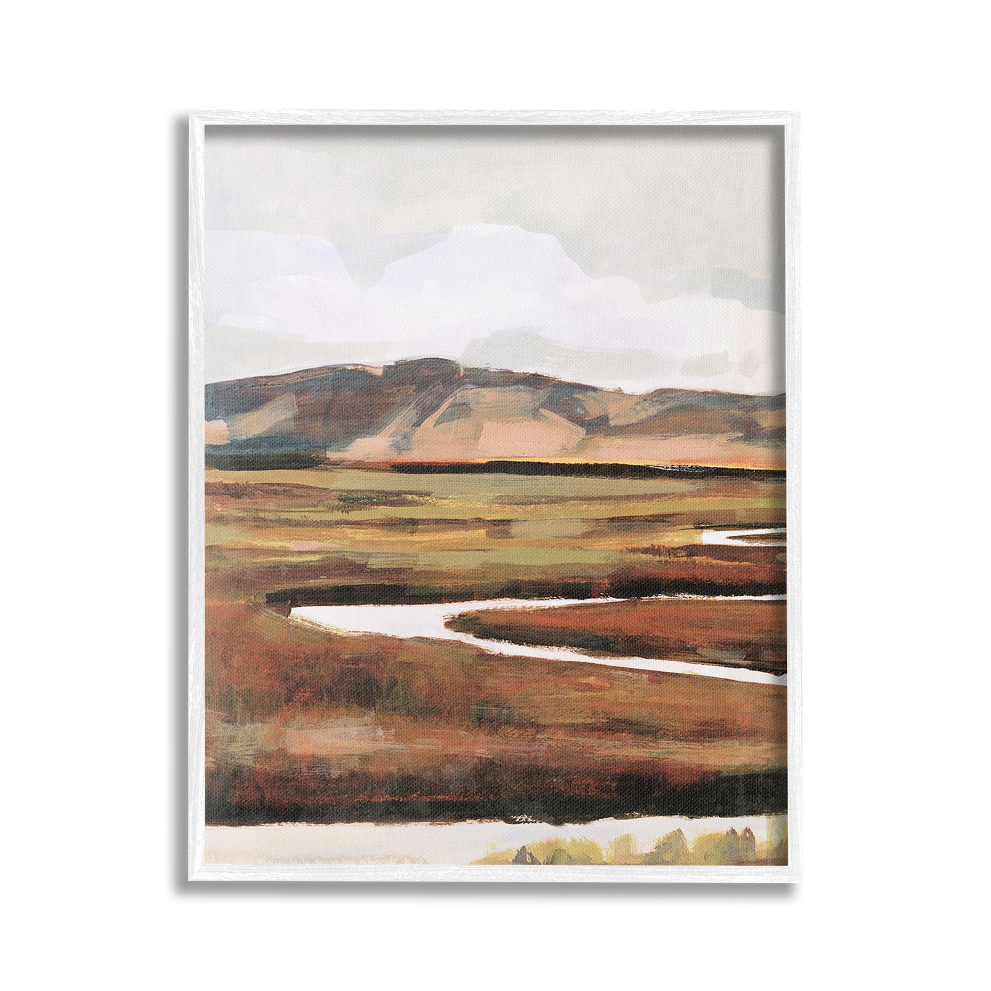 Stupell Industries Winding River Landscape Landscape Painting White Framed Art Print Wall Art, 16 x 20